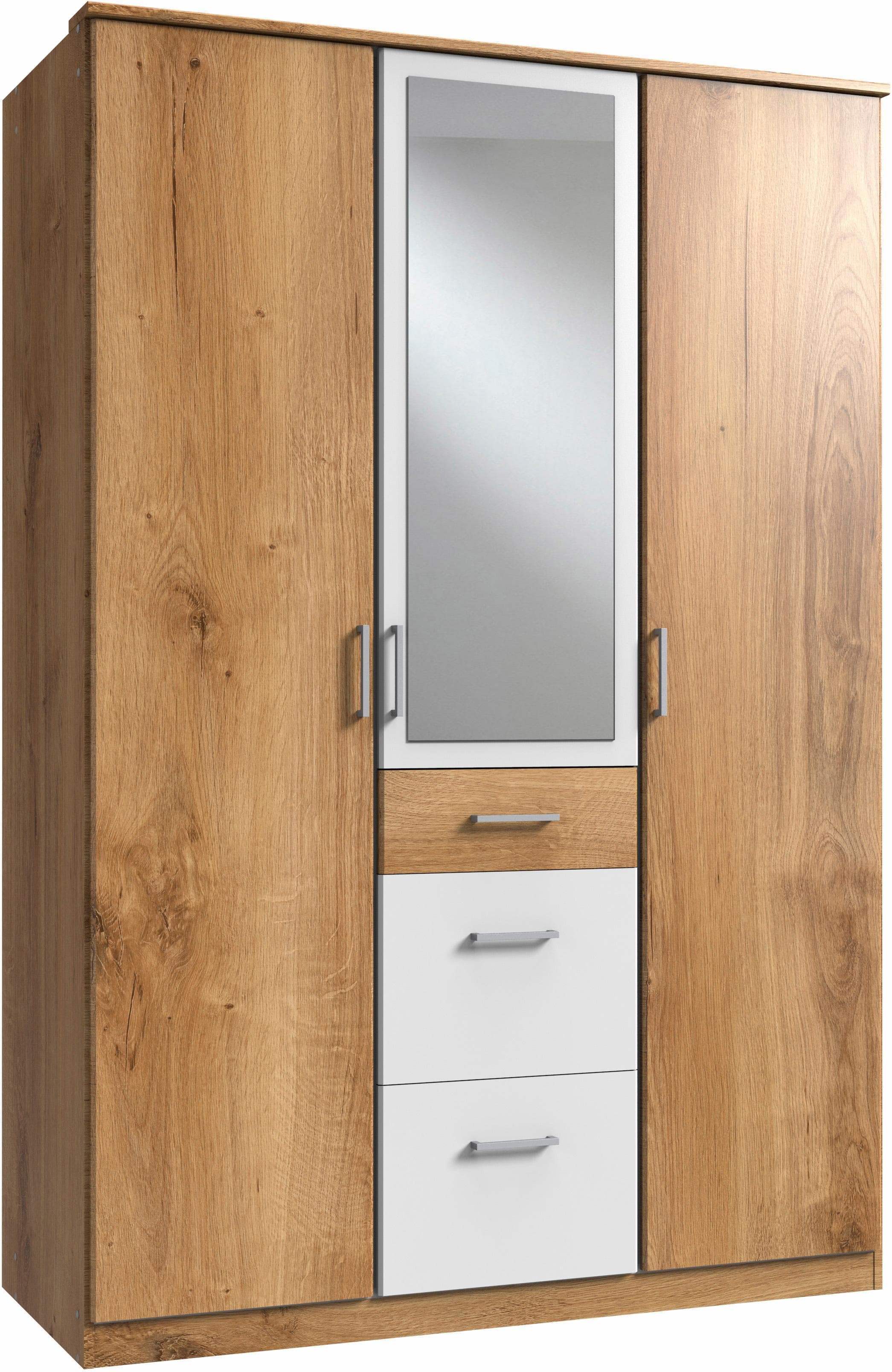 WIMEX Kleiderschrank Click Weiß/Plankeneiche mit Spiegel