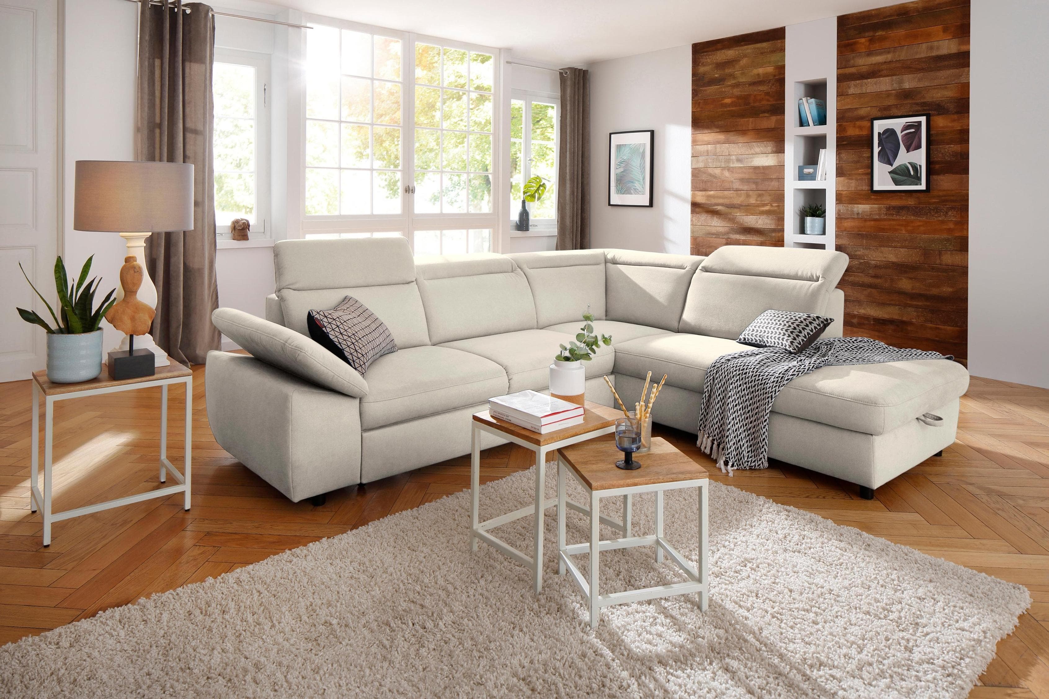HOME AFFAIRE Mauritius L-Form Ecksofa Weiß mit Ottomane