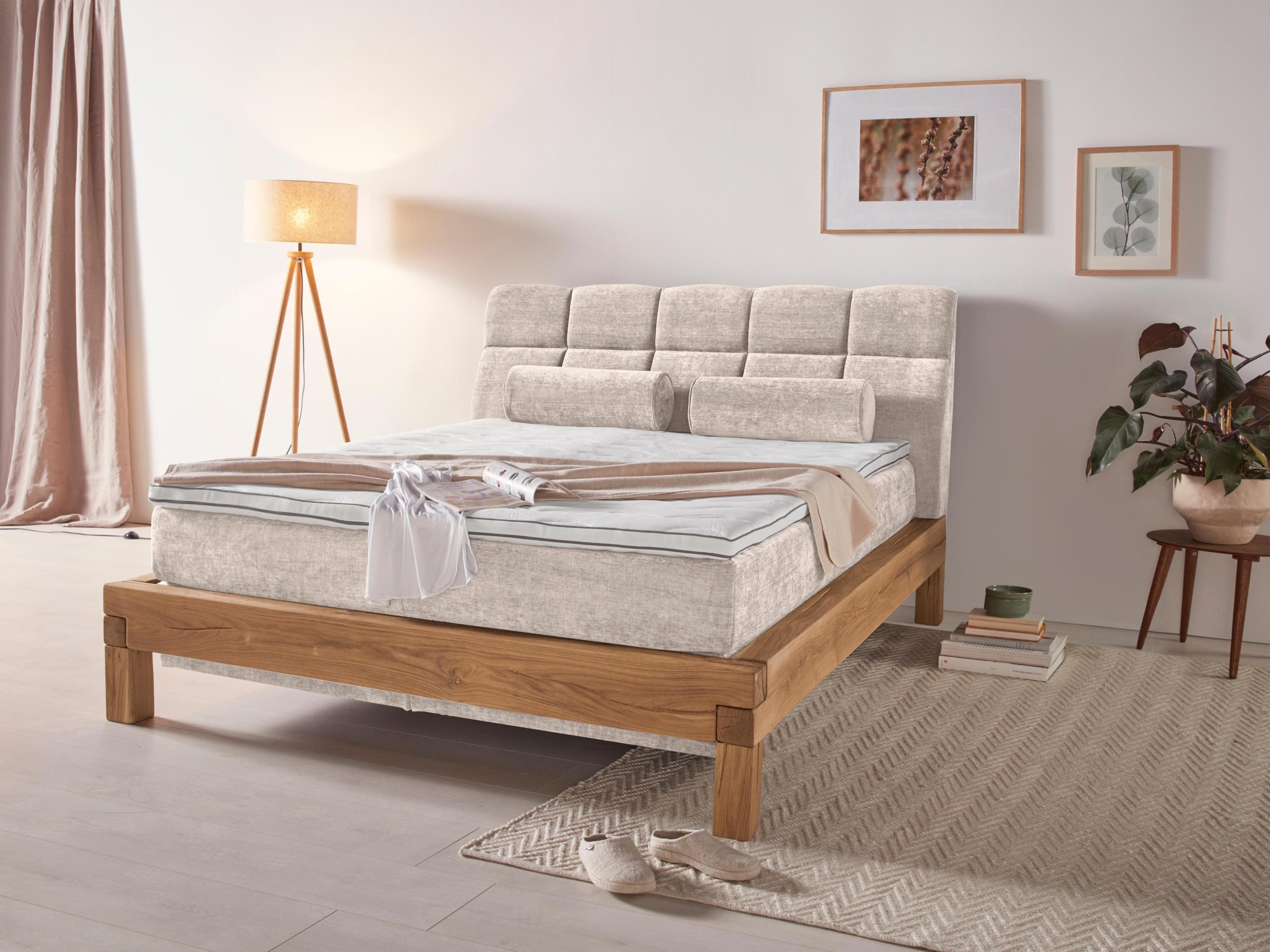 HOME AFFAIRE Boxspringbett Villads Beige 160x200 cm Massivholz