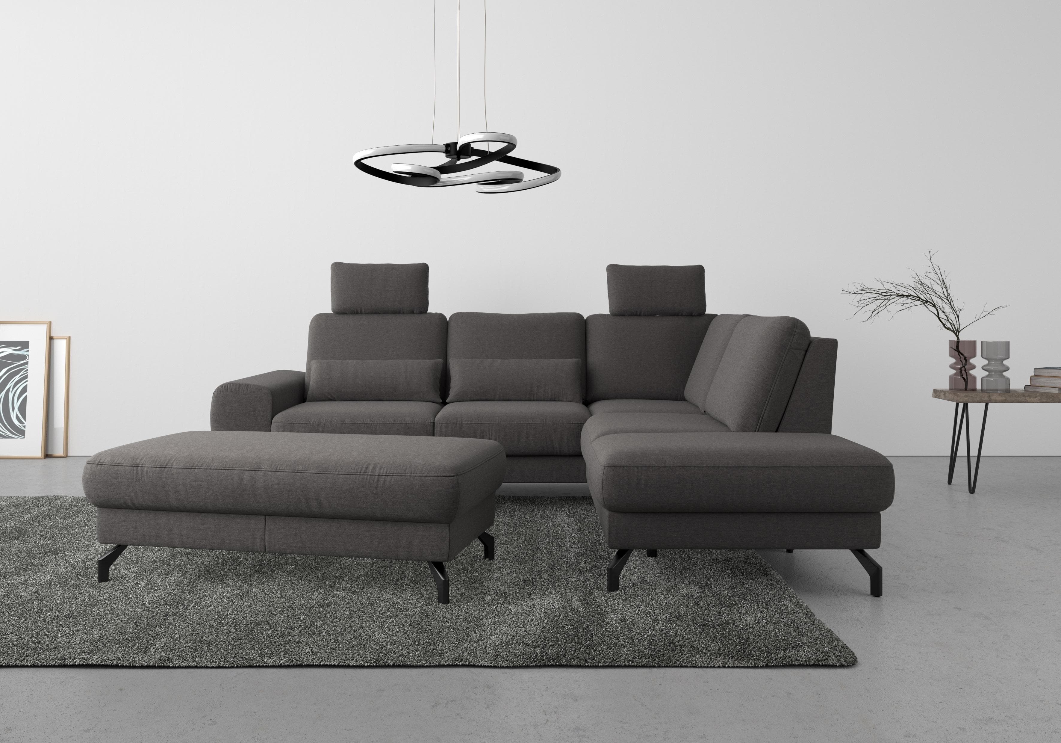 SIT & MORE Ecksofa Cinturo L-Form Grau Fango mit Sitztiefenverstellung