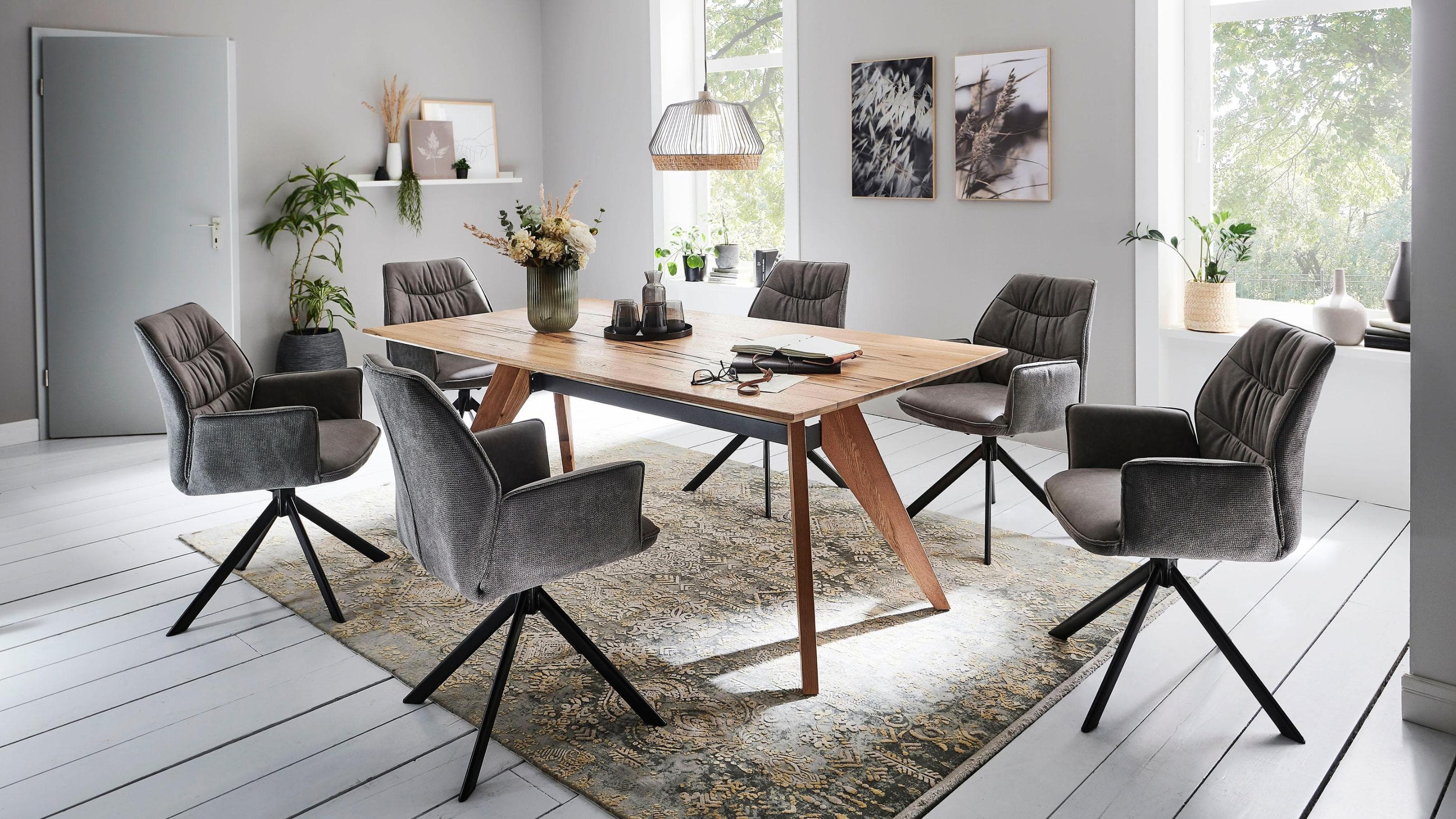 Essgruppe NIEHOFF SITZMÖBEL, grau, schwarz, Drehfunktion, Balkeneiche