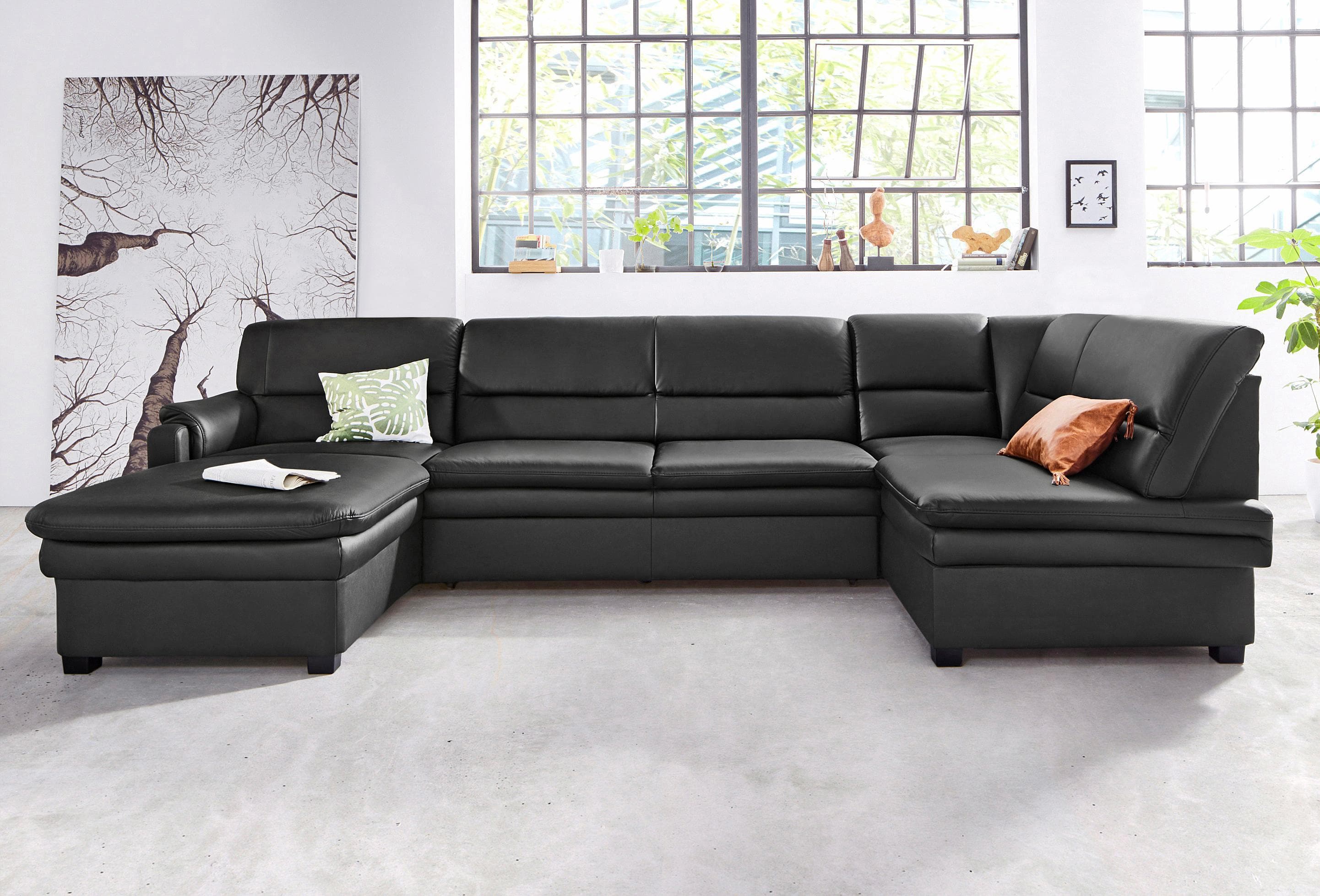 SIT & MORE Wohnlandschaft Pisa U-Form Schwarz mit Bettfunktion