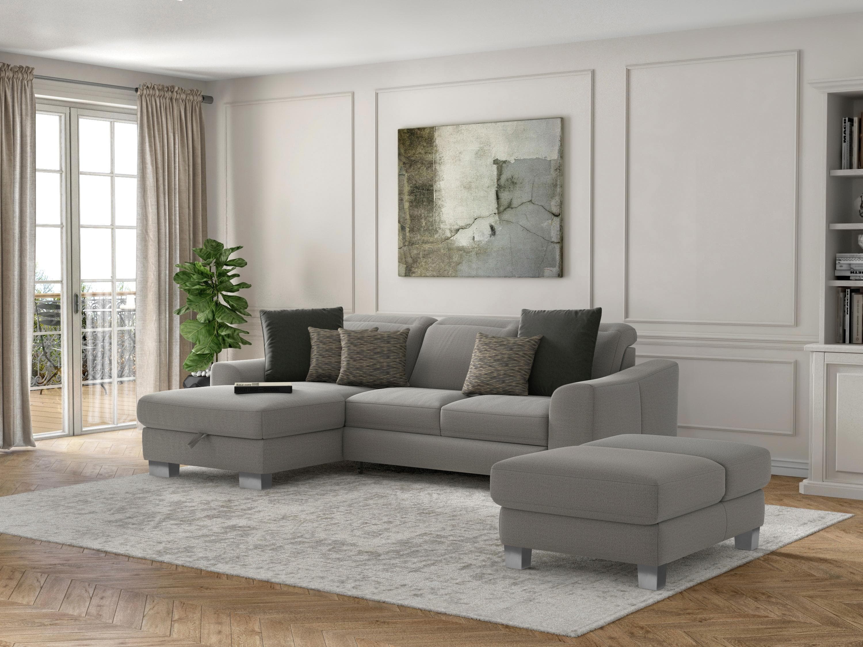SIT & MORE Ecksofa Dundee L-Form Grau mit Kopfteilverstellung