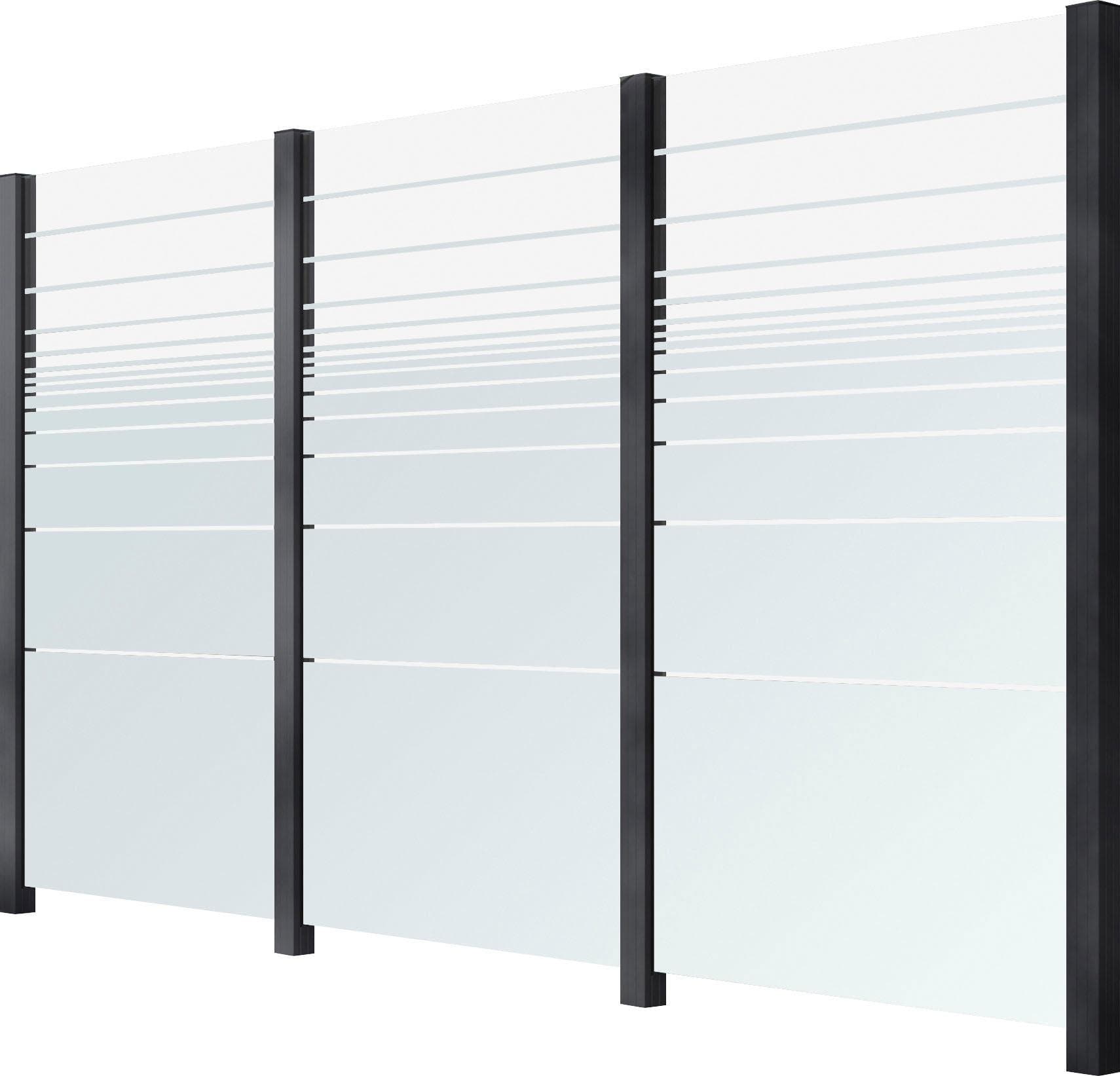 Zaun STAKET PRO Anthrazit Glaszaun 3,36 m 4 Pfosten