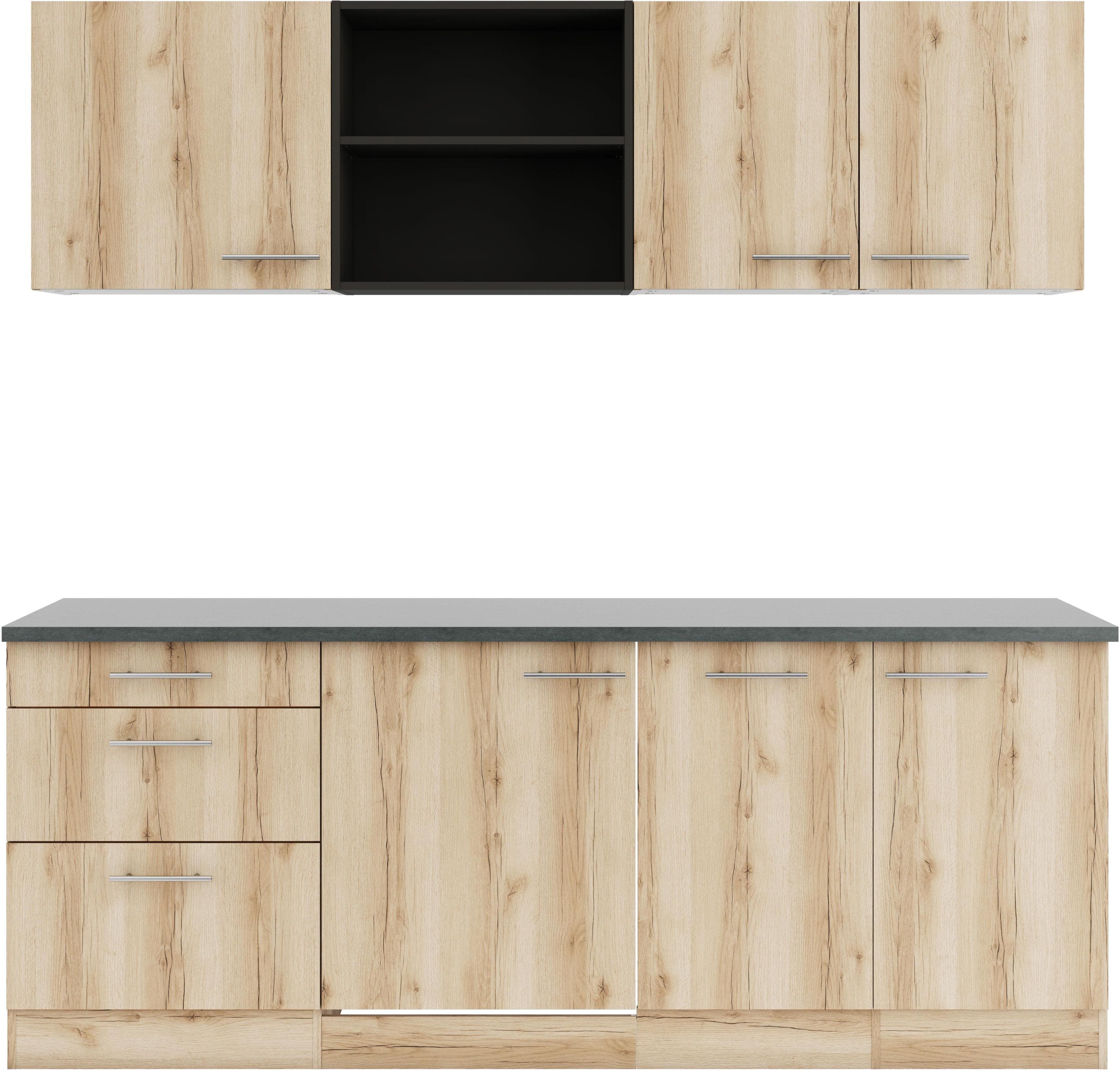Küche OPTIFIT Bella Wildeichefarben Marmor Arbeitsplatte 210 cm