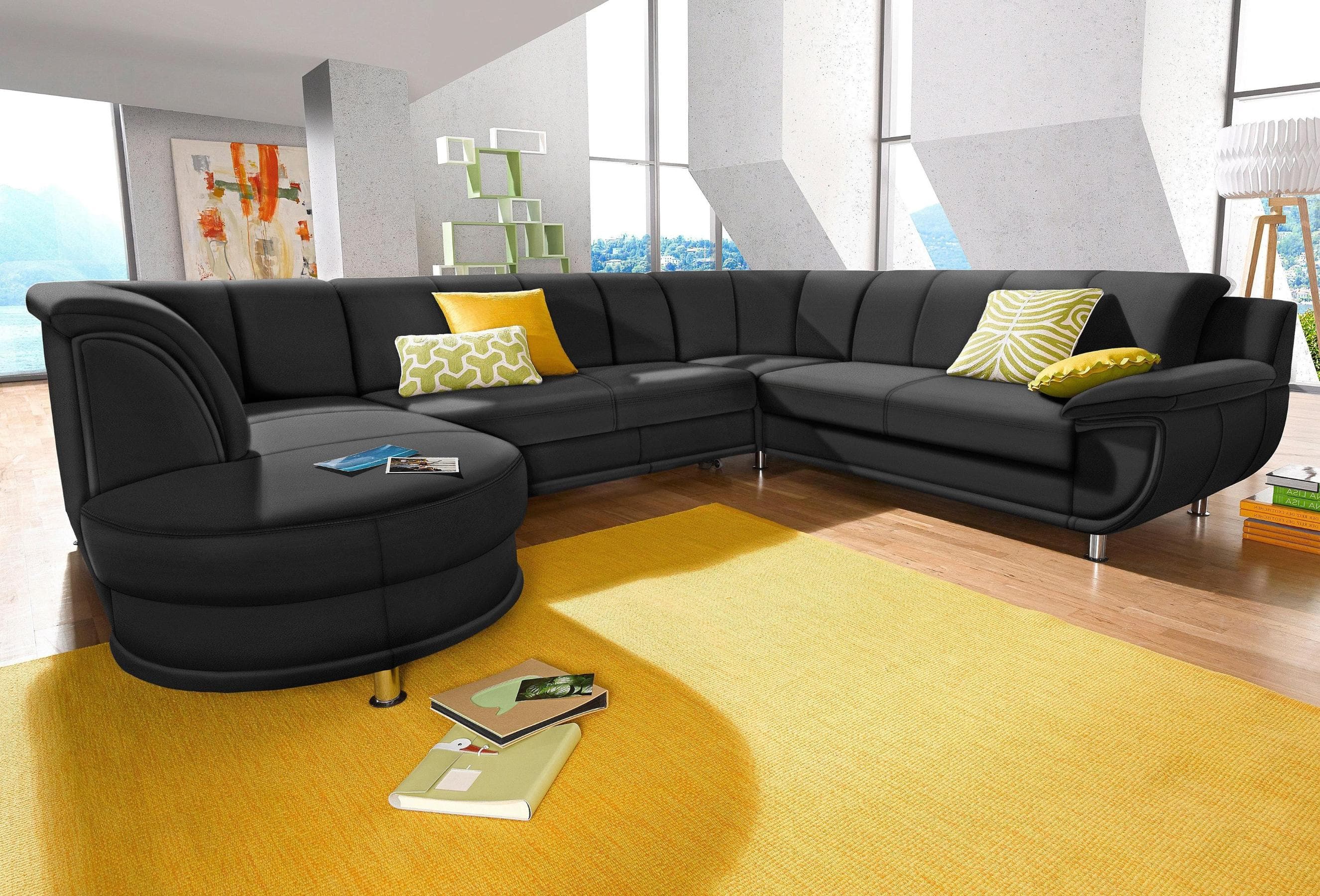 Trendmanufaktur Wohnlandschaft Rondo U-Form Schwarz
