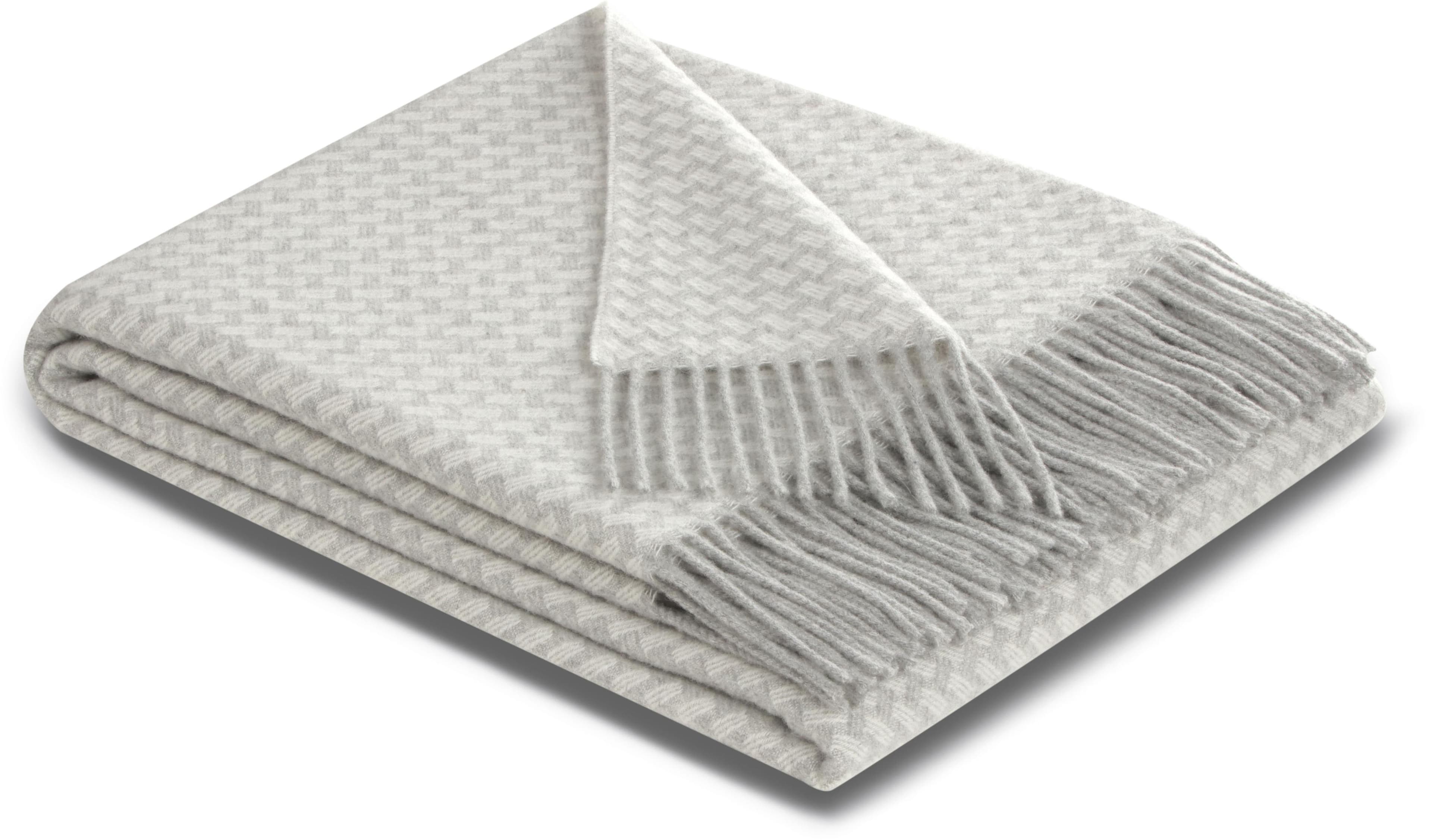 BIEDERLACK Vivo Plaid Silber Kaschmir Schurwolle Fransen