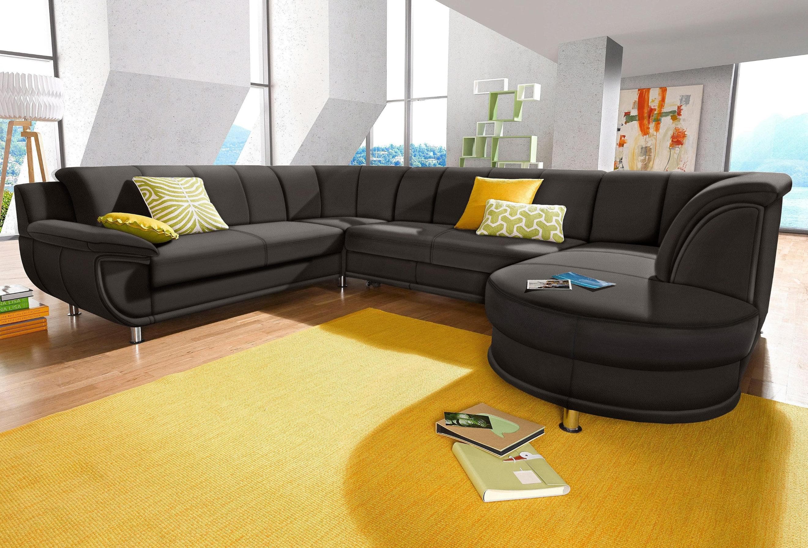 TRENDMANUFAKTUR Wohnlandschaft Rondo U-Form Braun mit Bettfunktion