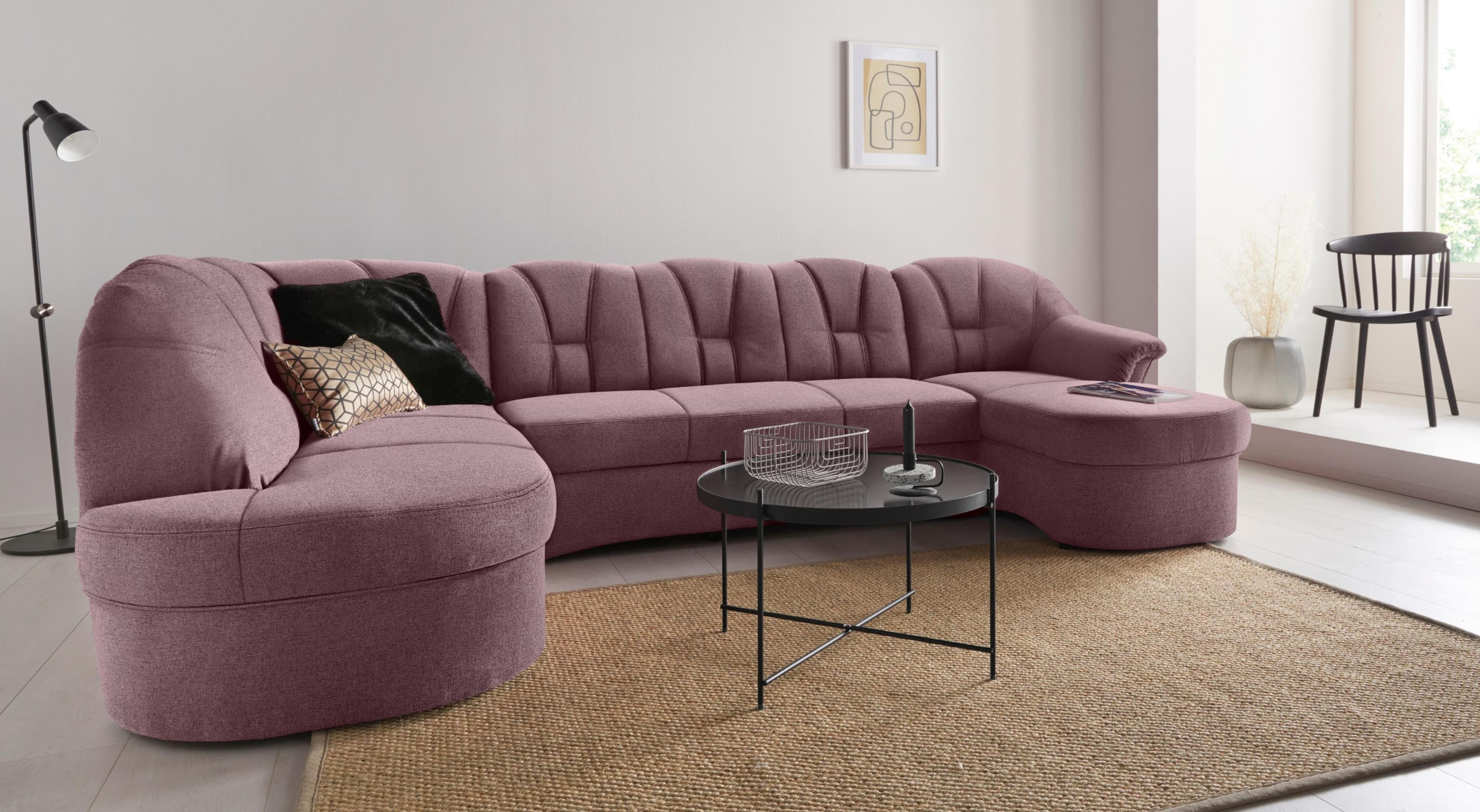 DOMO COLLECTION Wohnlandschaft Papenburg U-Form Lila mit Bettfunktion