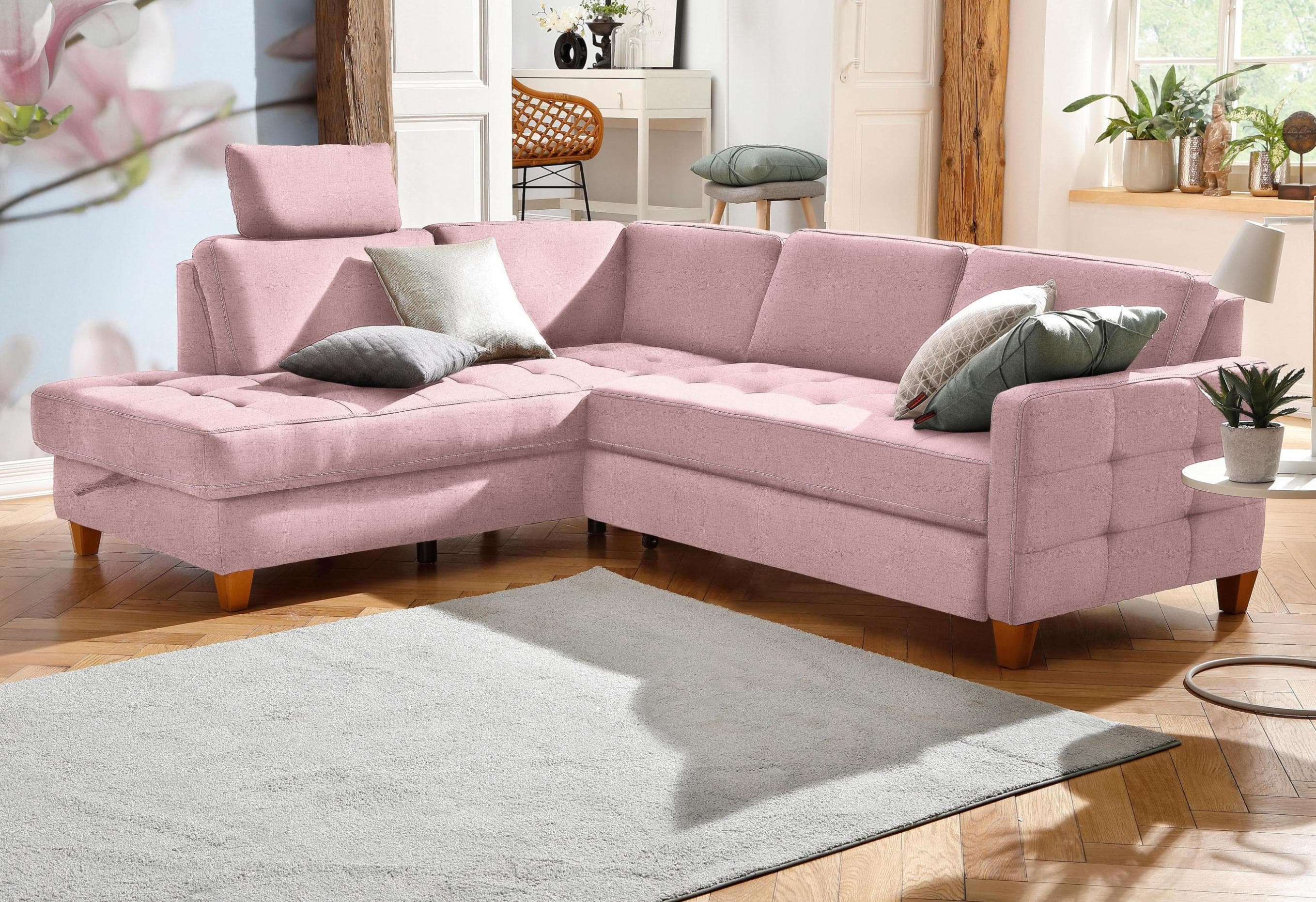 Home Affaire Ecksofa Earl L-Form Rosa mit Bettfunktion