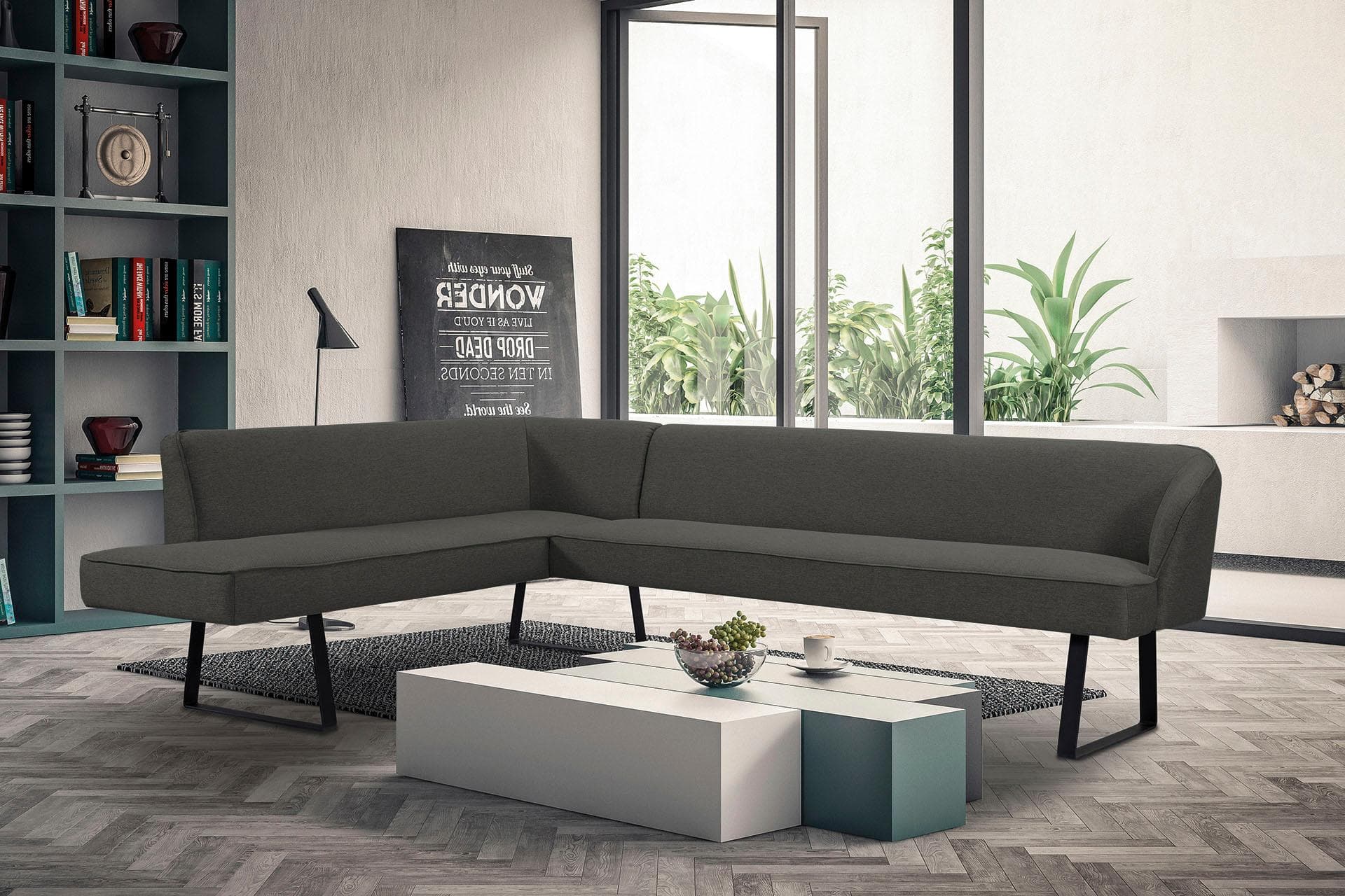 EXXPO Eckbank Americano Grau Melange mit Metallfüßen