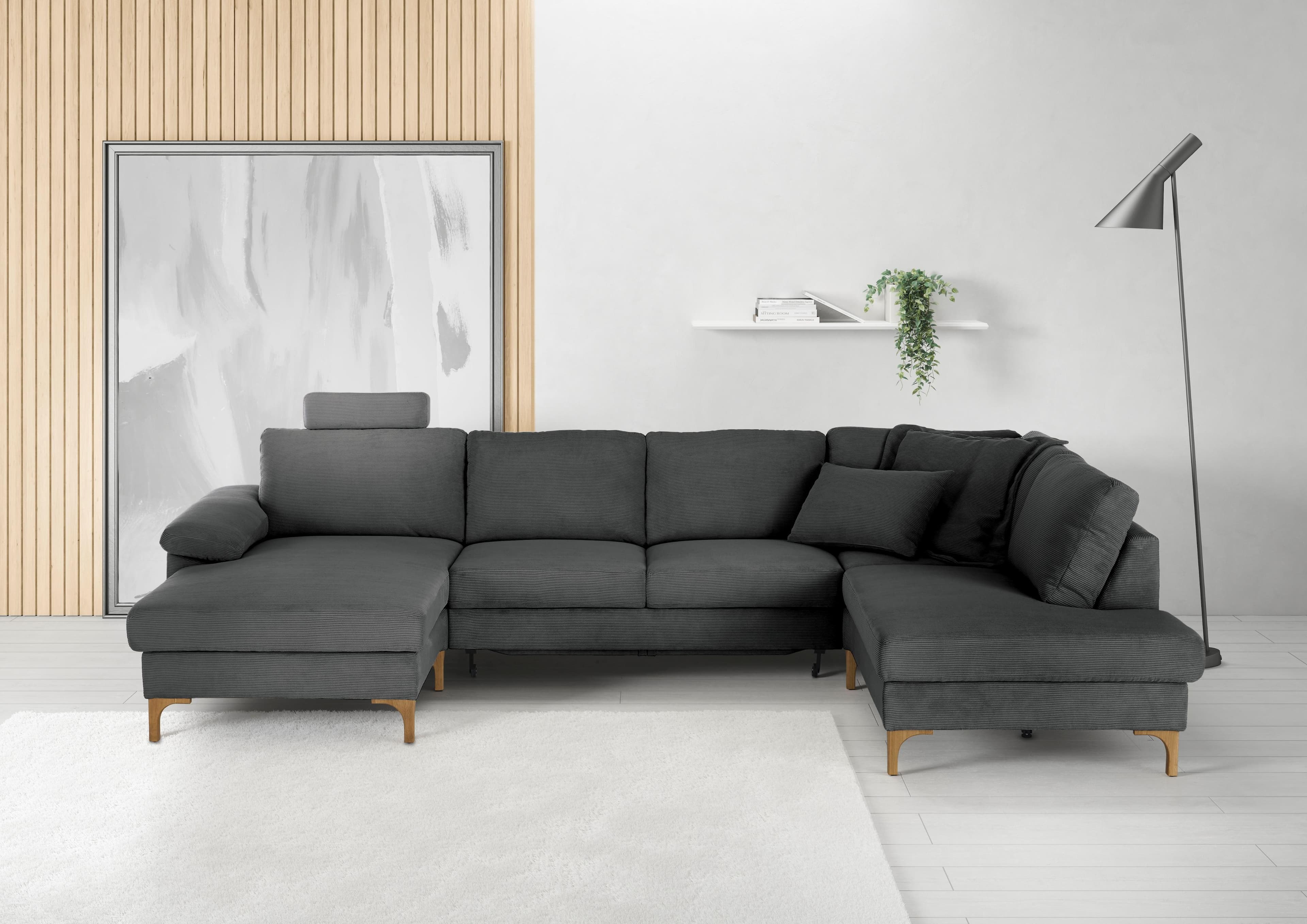 Wohnlandschaft 3C CANDY Lecce U-Form Schwarz mit Bettkasten