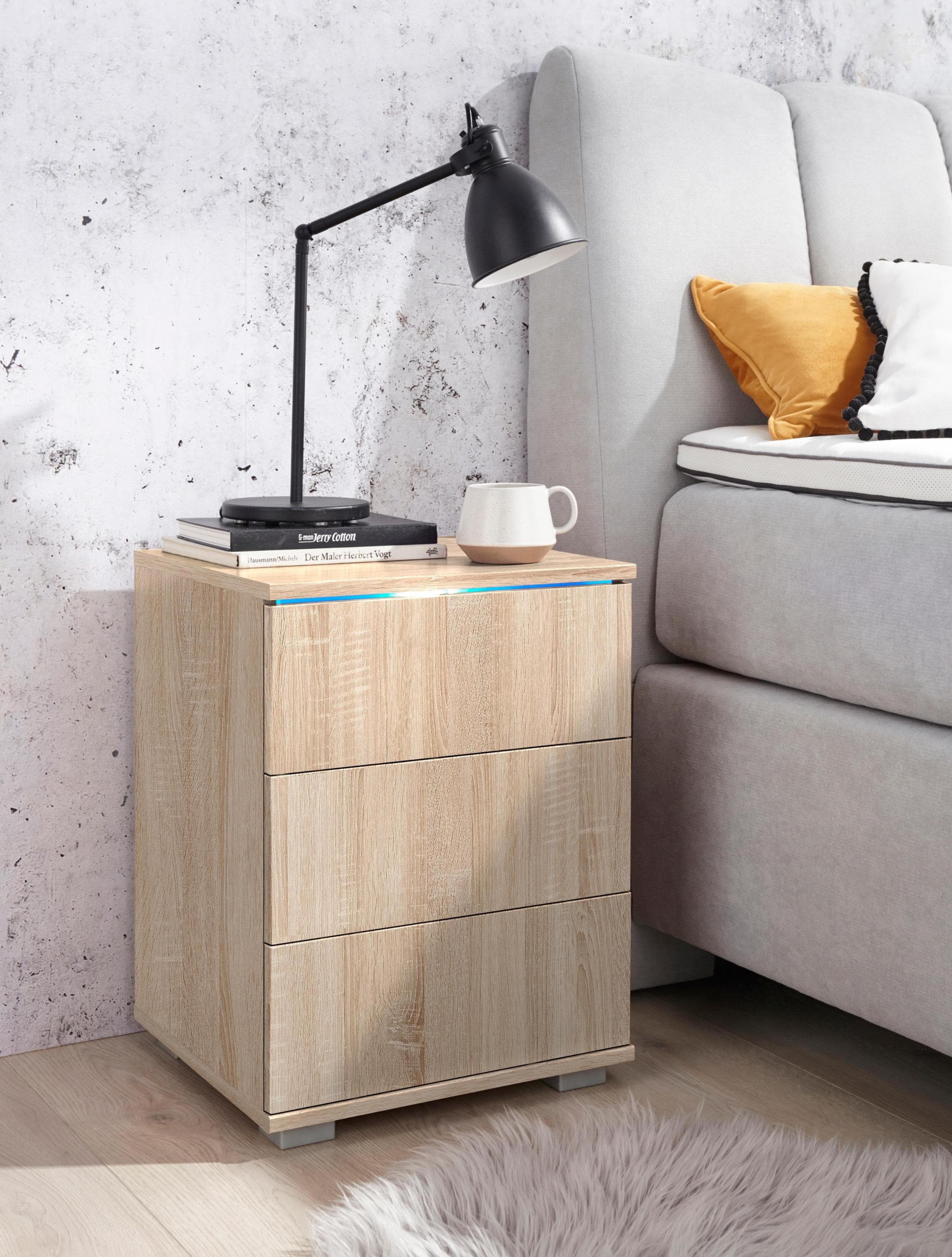 Nachtkommode PRIESS Beige mit LED und Push-to-open