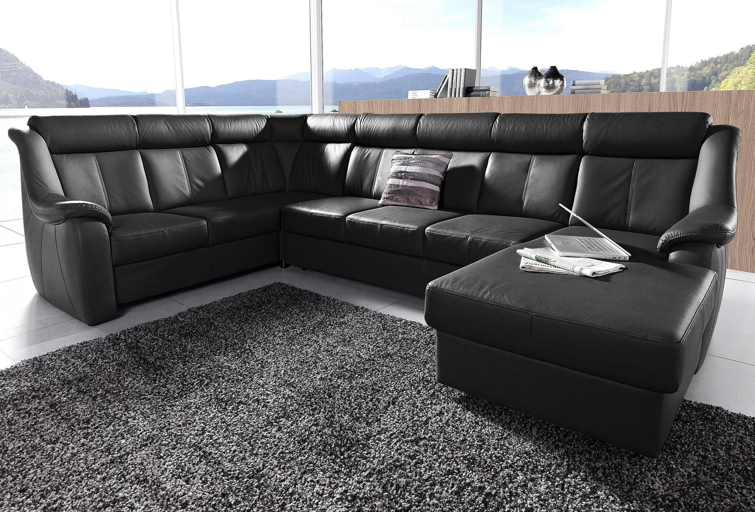 SIT & MORE Wohnlandschaft Basel U-Form Schwarz mit Relaxfunktion