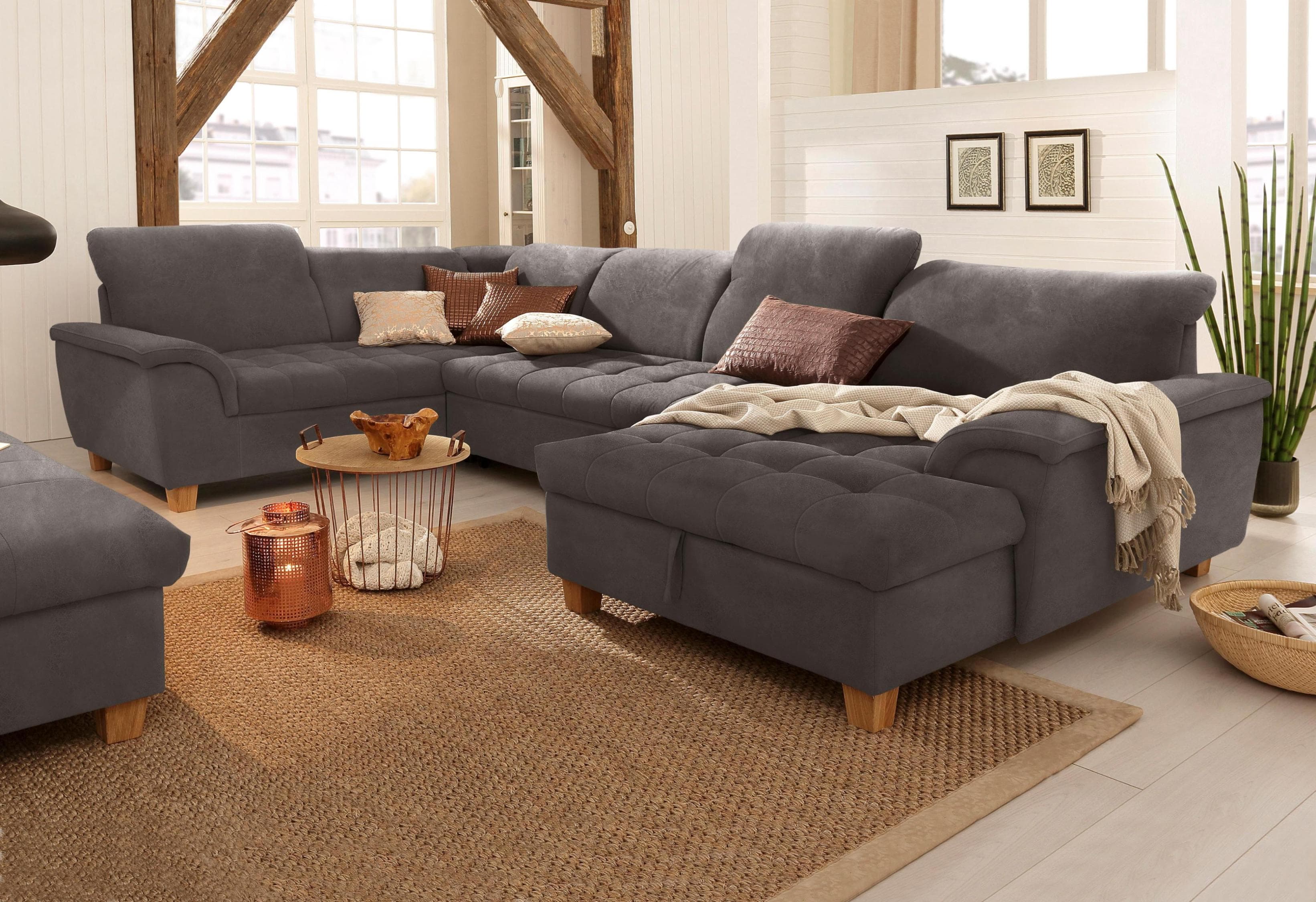 Home Affaire Wohnlandschaft Lyla U-Form Braun Microfaser mit Bettfunktion