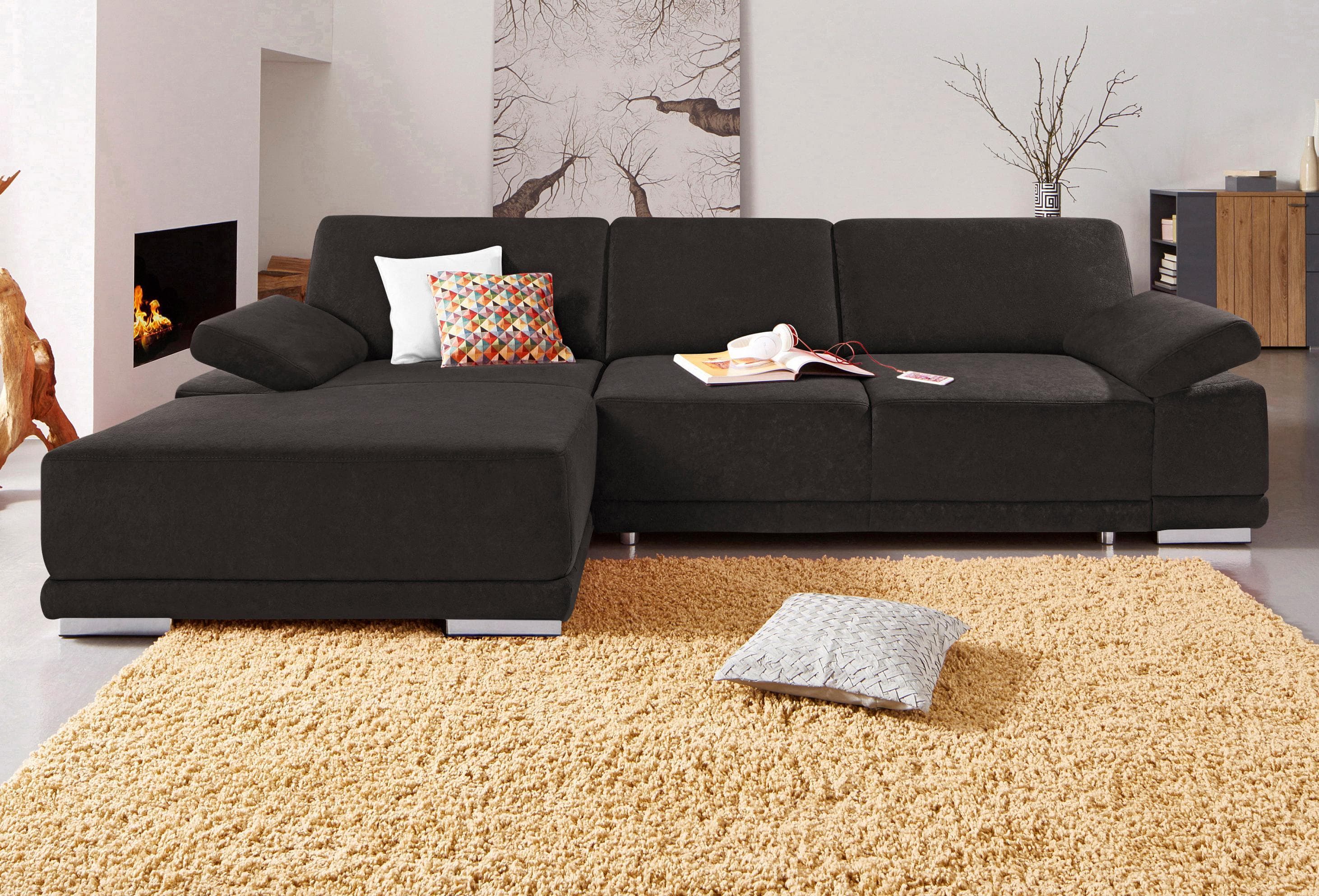 SIT & MORE Ecksofa Coria L-Form Schwarz mit Bettfunktion