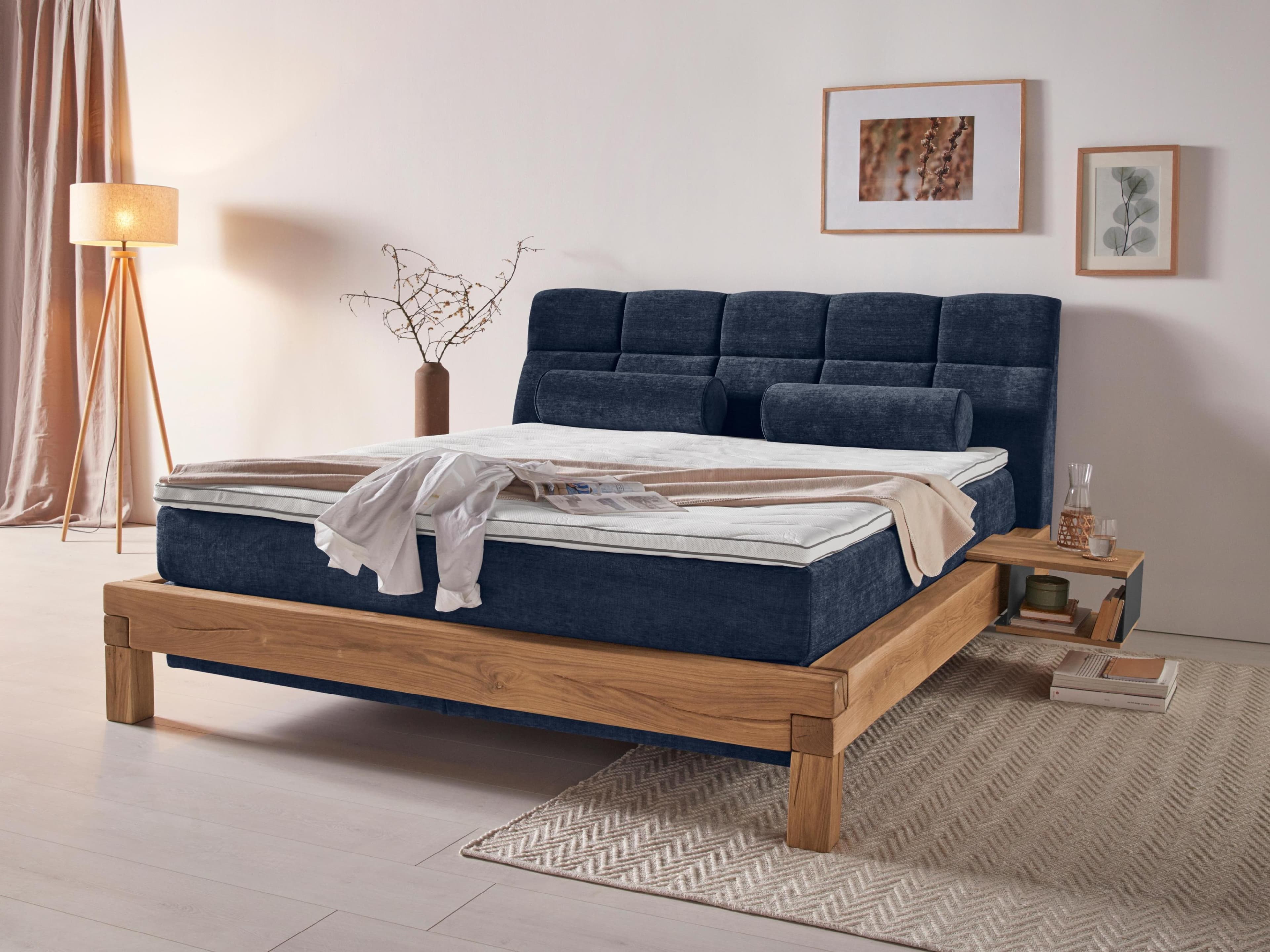 HOME AFFAIRE Boxspringbett Villads Blau 180x200 cm mit 2 Matratzen