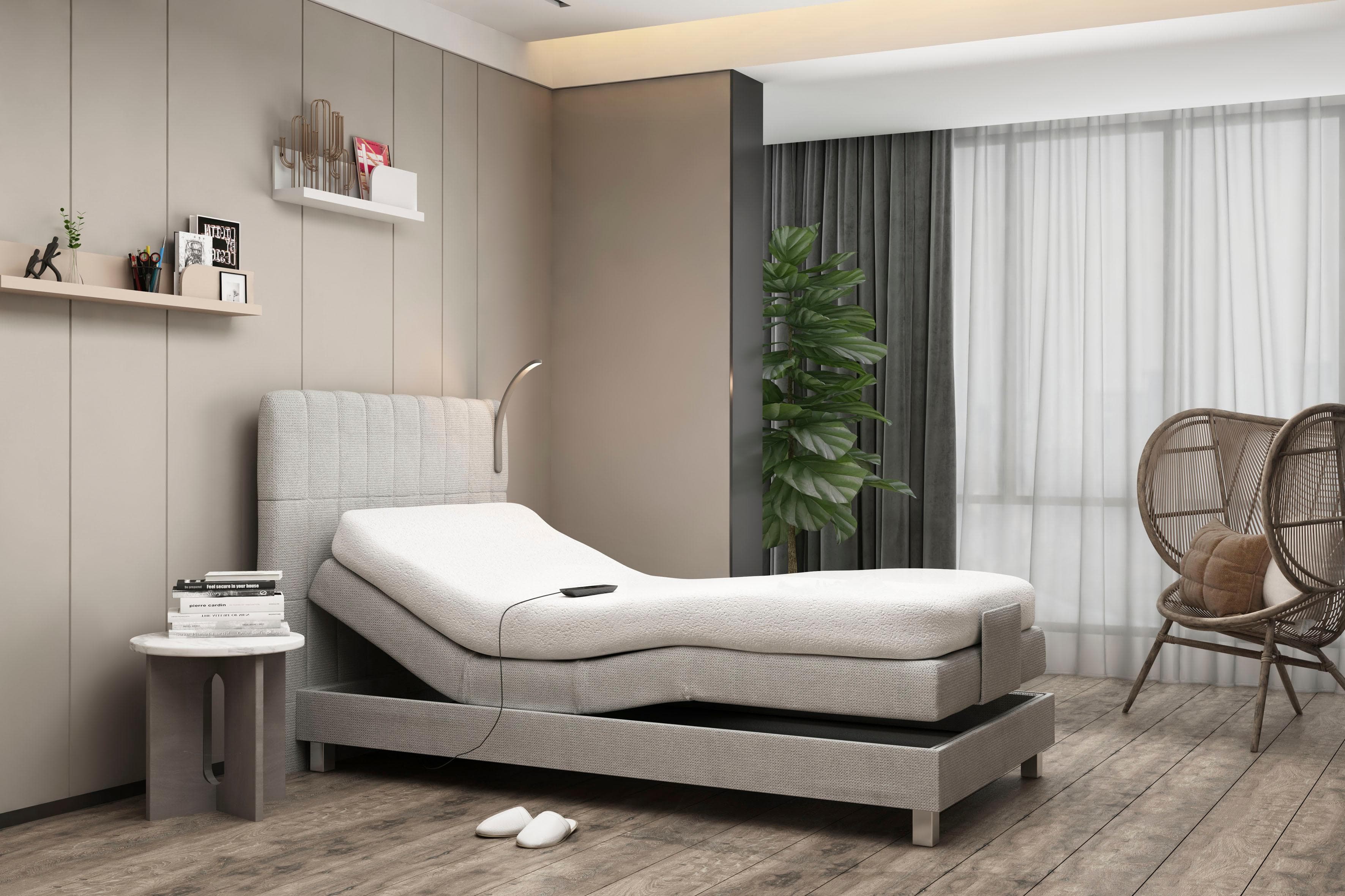 Westfalia Schlafkomfort Boxspringbett Grau mit LED und Motor