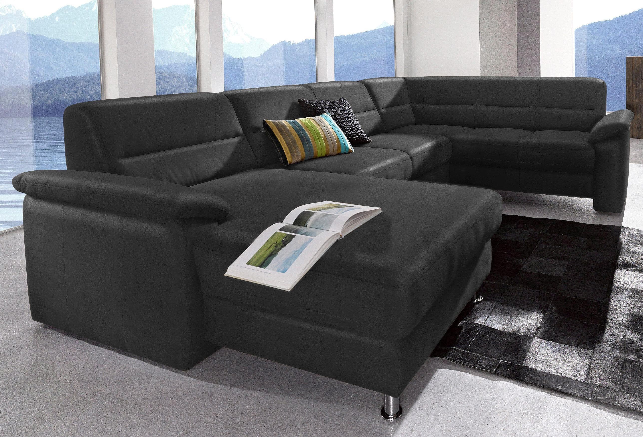 SIT & MORE Wohnlandschaft Top Ascara U-Form Schwarz mit Bettfunktion