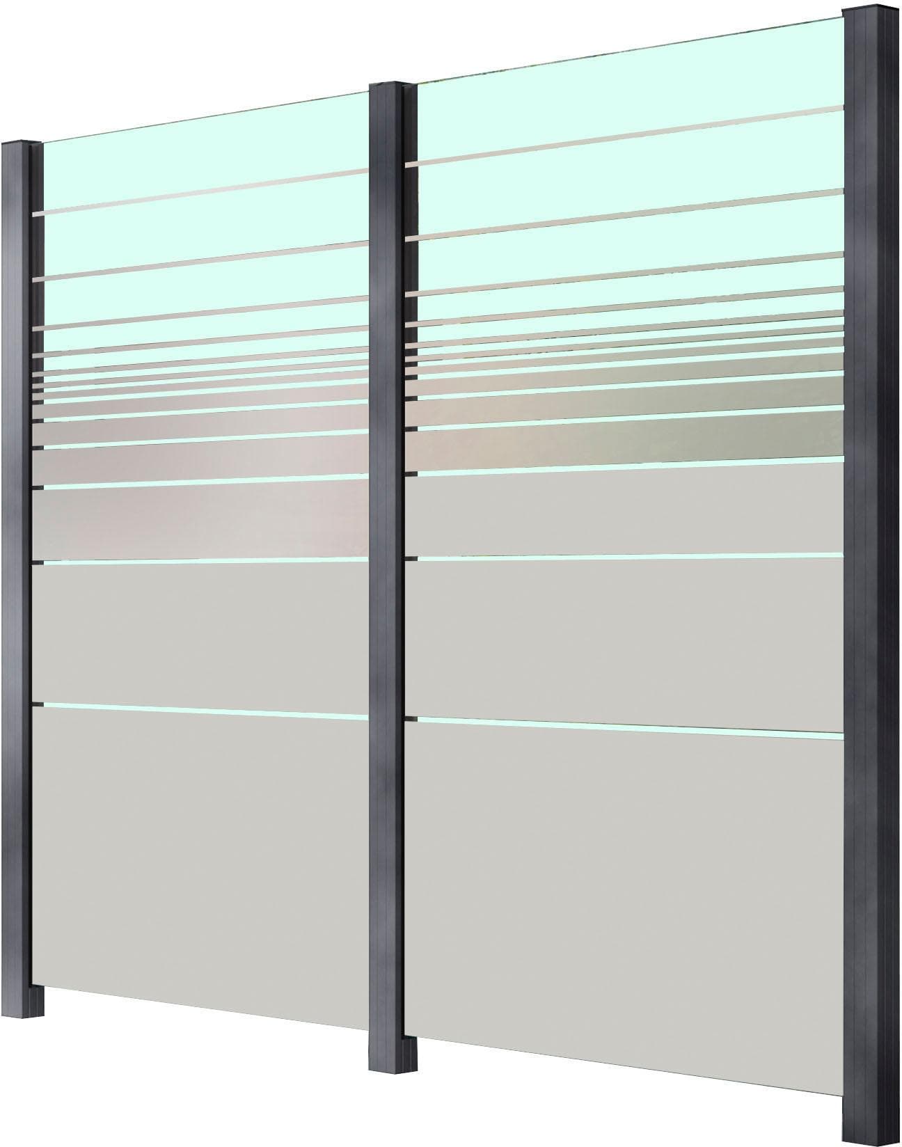 Zaun STAKET PRO Glaszaun Grau Aluminium 3 Pfosten 2,29 m