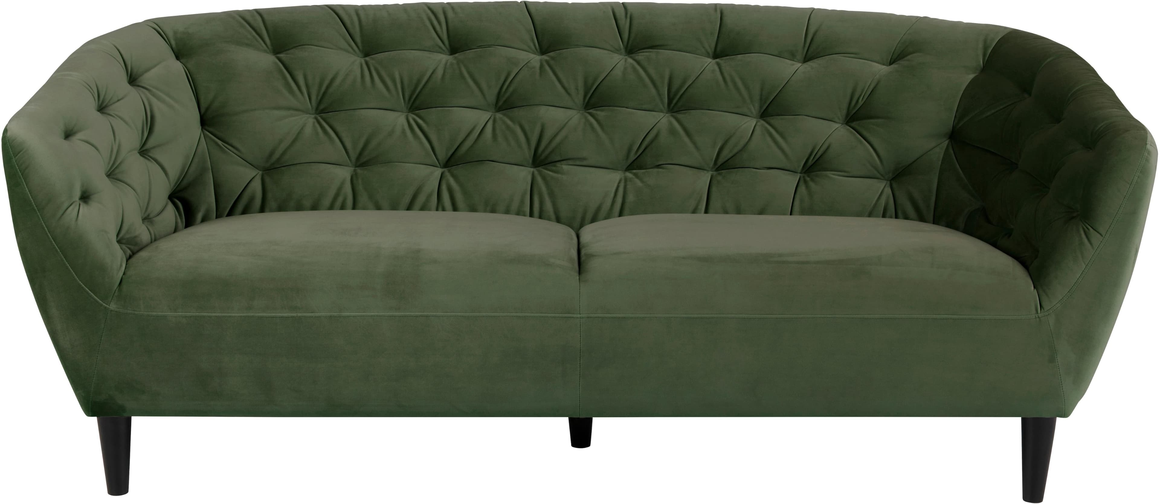 3-Sitzer ACTONA GROUP Ria Couch, Sofa, Samtstoff, Massivholz-Beine, Taschenfederkern, Tufting, Waldgrün