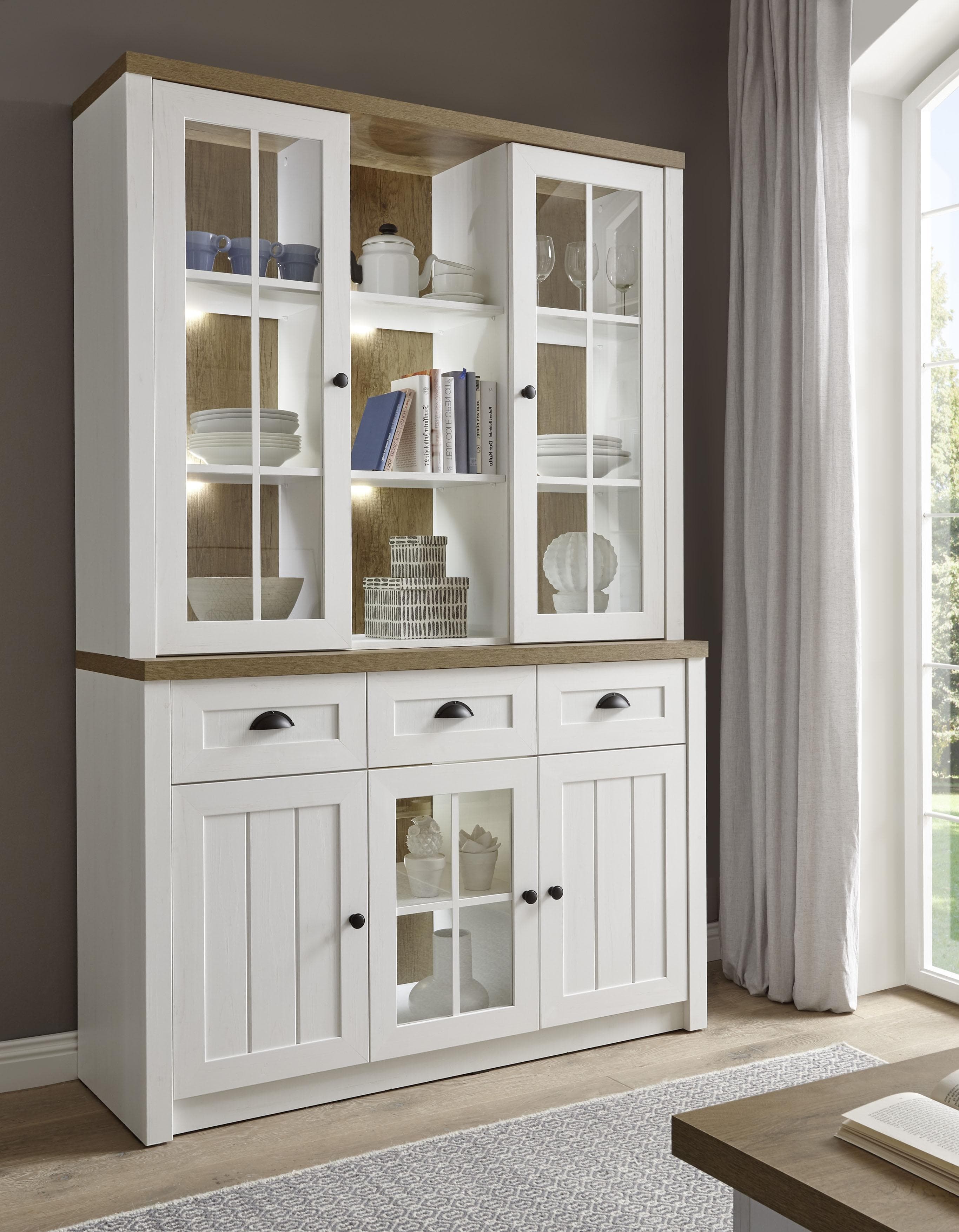 Home Affaire Beauvais Buffetschrank im Landhausstil mit Vitrinen und Metallgriffen