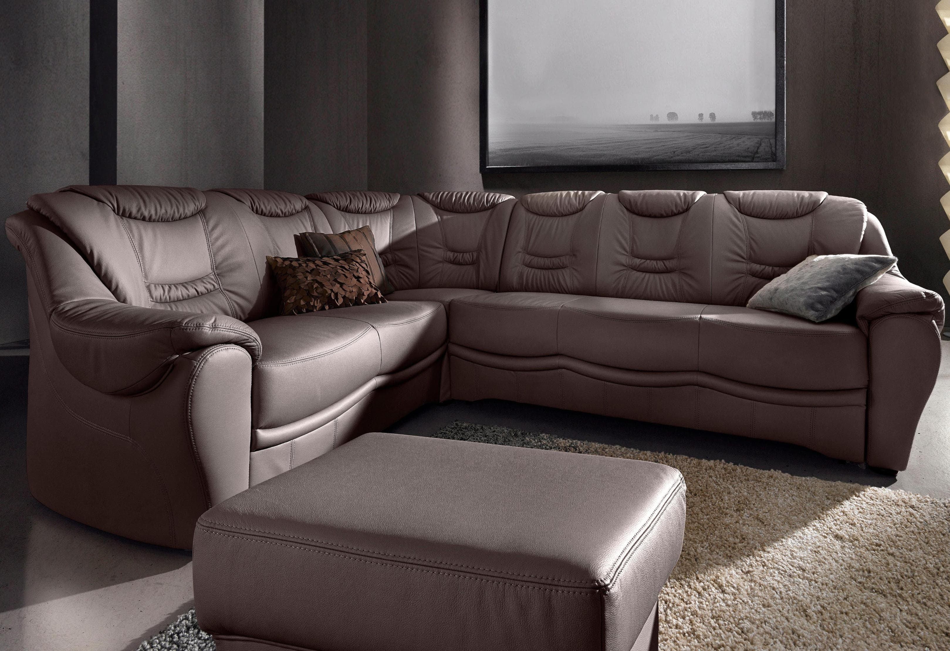 Ecksofa Benson L-Form Braun Mokka mit Bettfunktion
