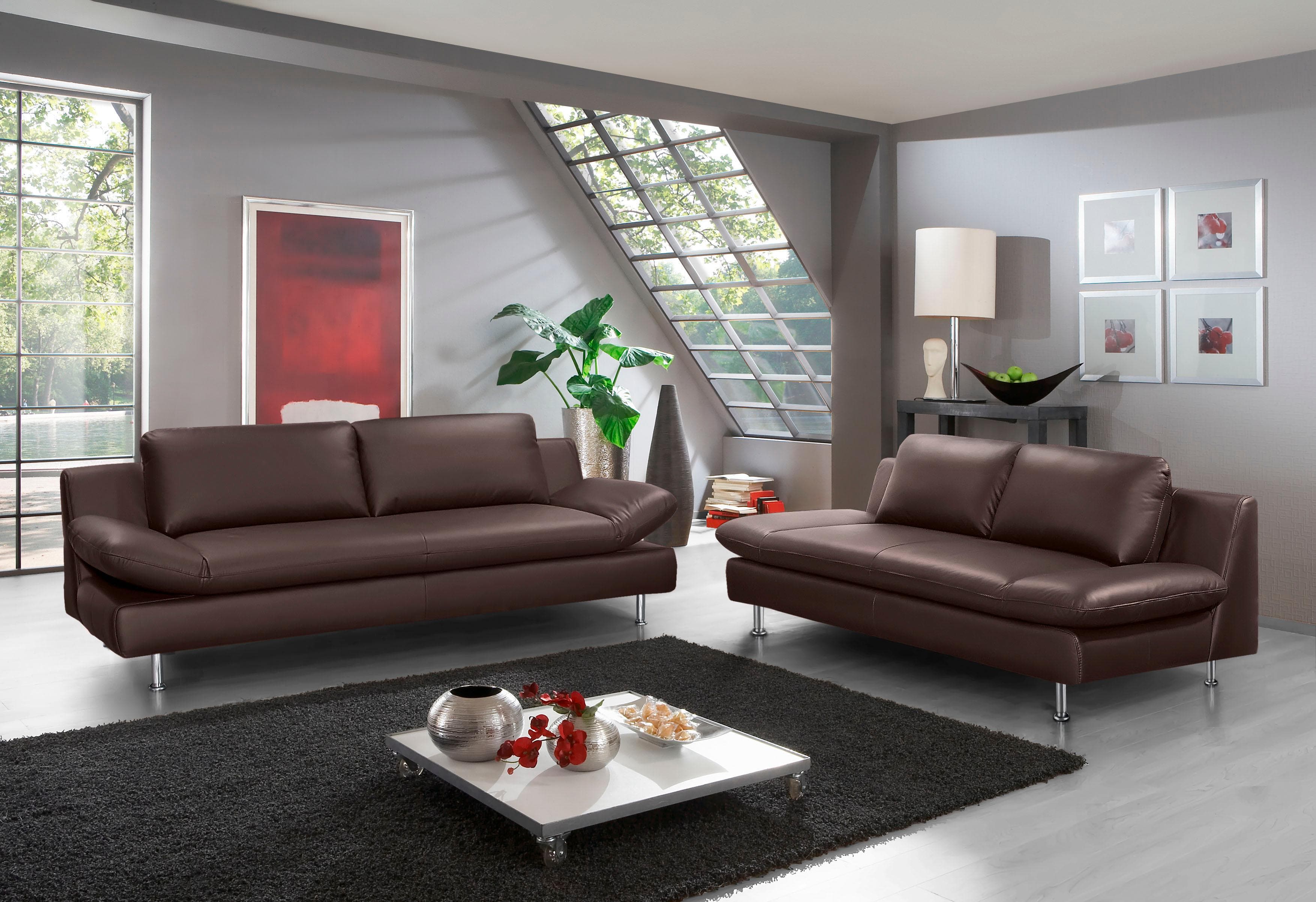 Places of Style Redding 2-Sitzer Sofa Braun Echtleder Verstellbar