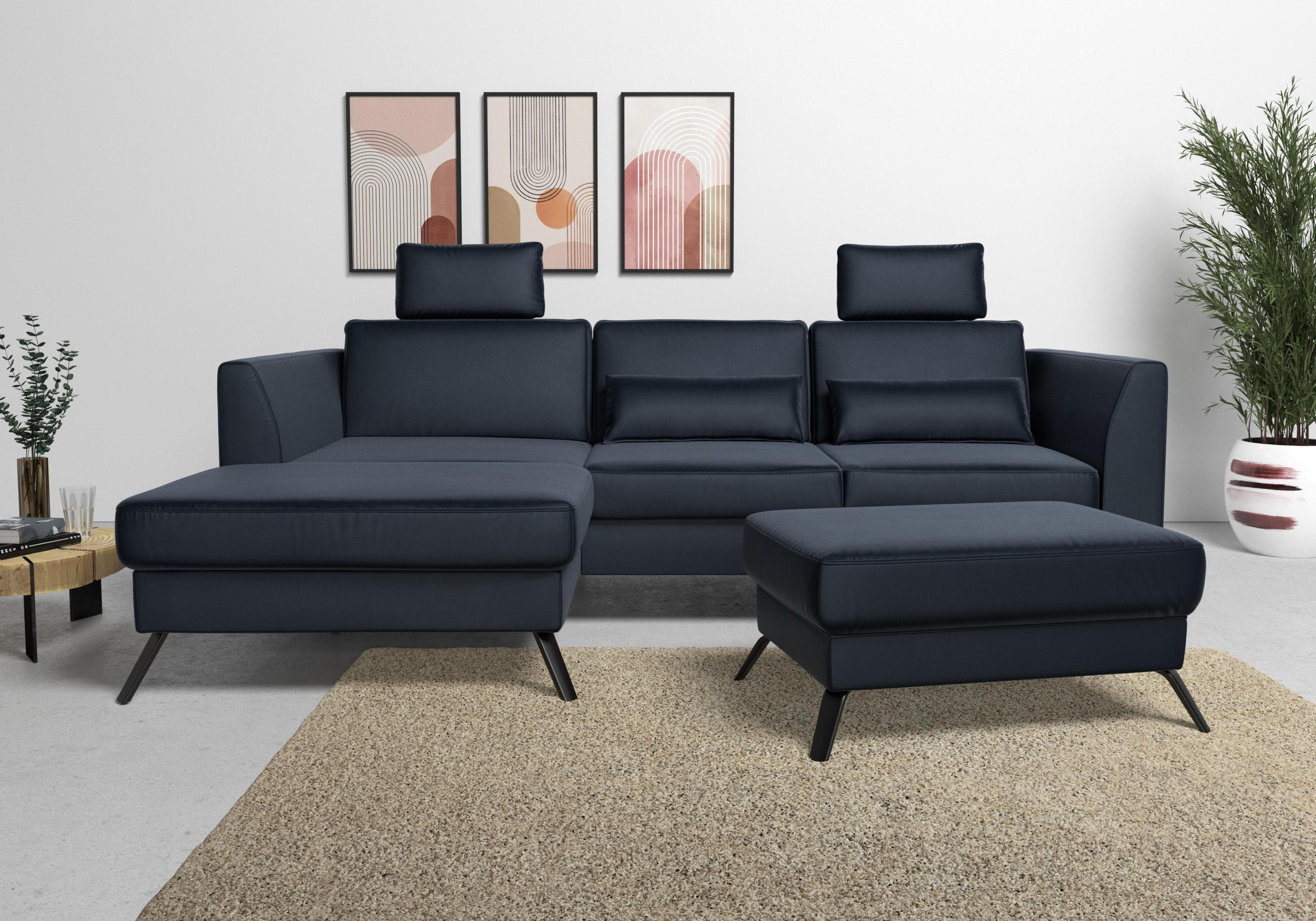SIT & MORE Ecksofa Olsen L-Form Navy Samtoptik mit Sitztiefenverstellung
