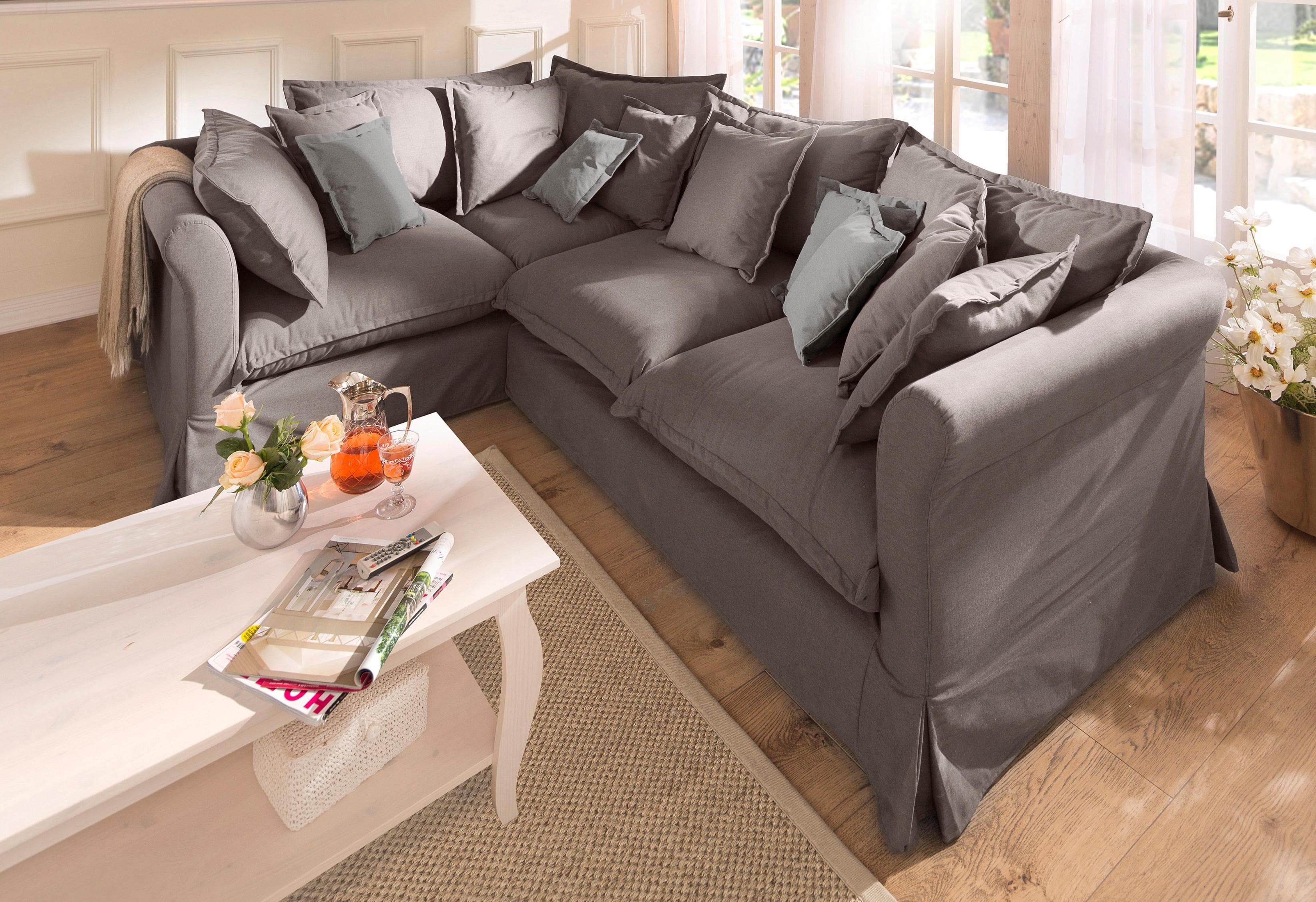 HOME AFFAIRE Ecksofa Luise L-Form Braun mit abnehmbarer Husse