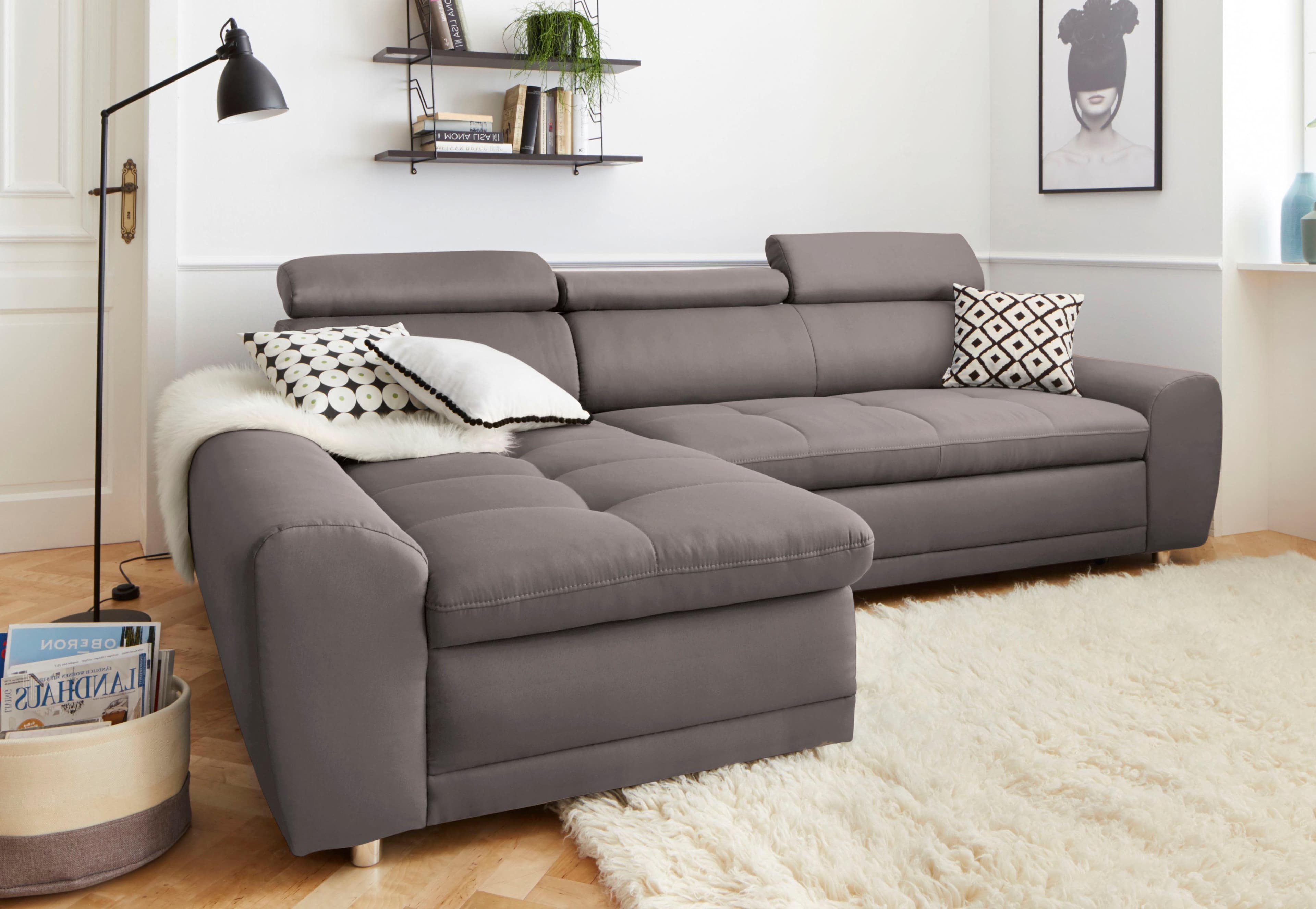 SIT & MORE Ecksofa Riva L-Form hellgrau mit Kopfteilverstellung