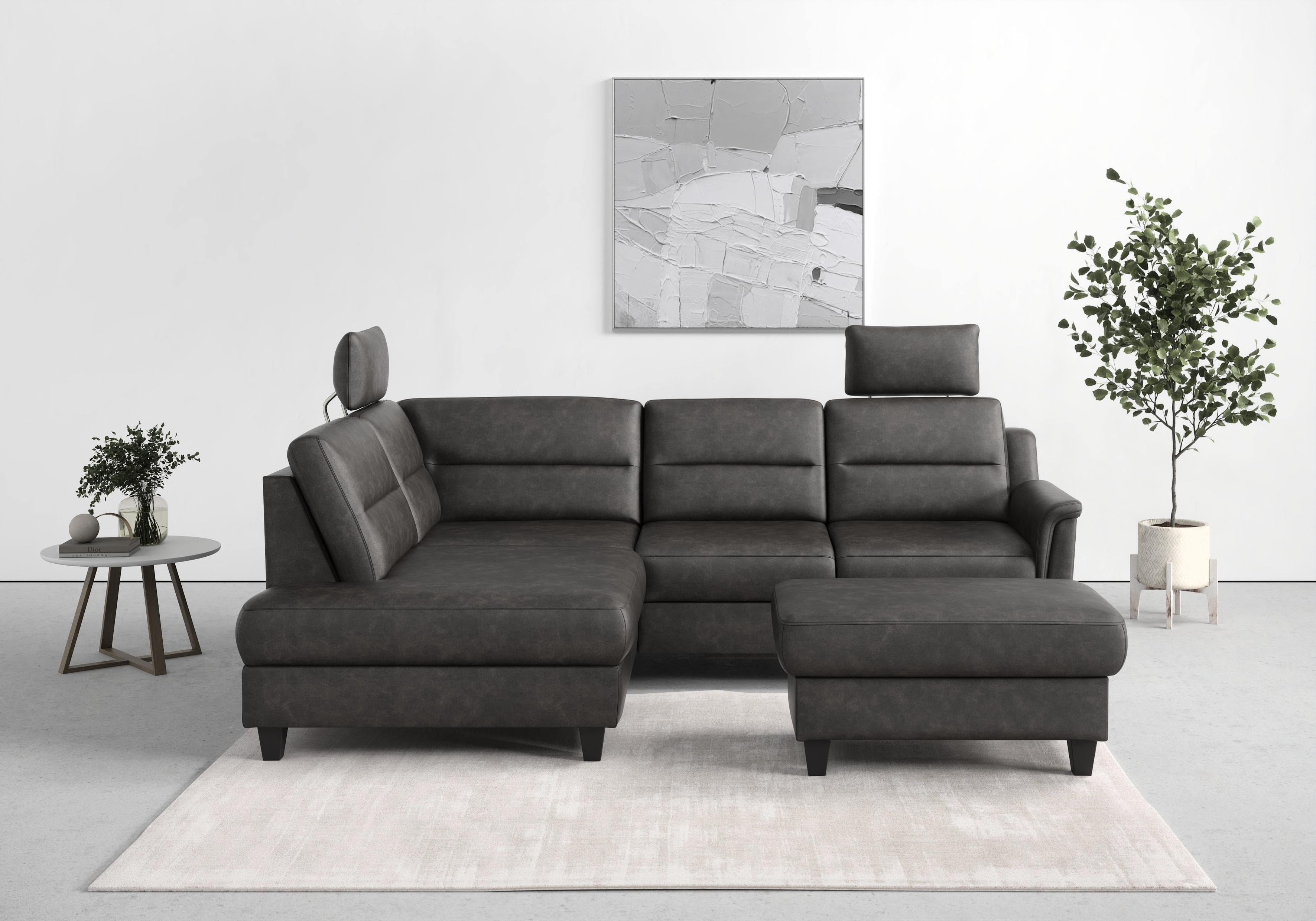 SIT & MORE Ecksofa Farö L-Form Anthrazit Microfaser