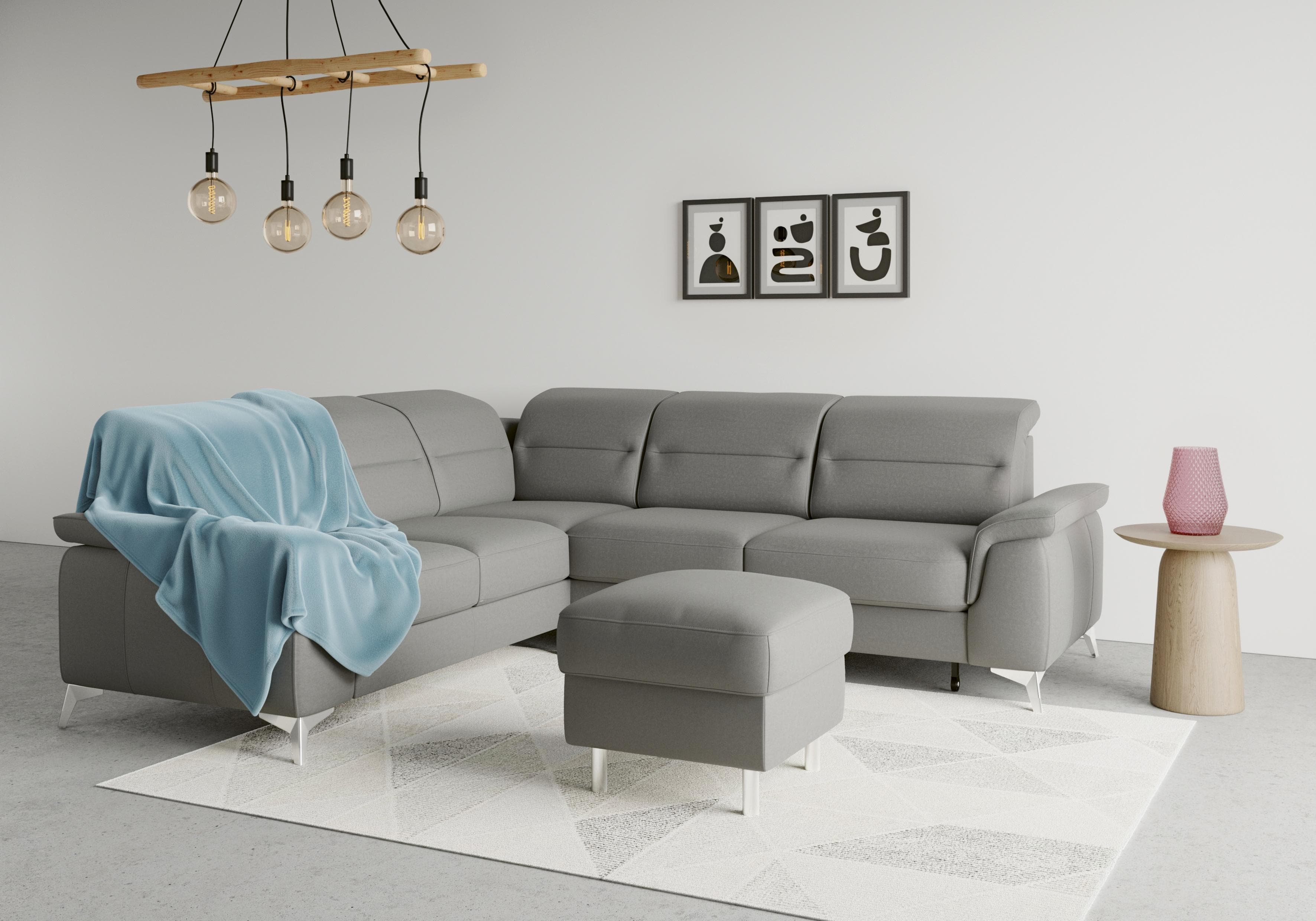 Ecksofa SIT & MORE Sinatra L-Form Grau mit Kopfteilverstellung