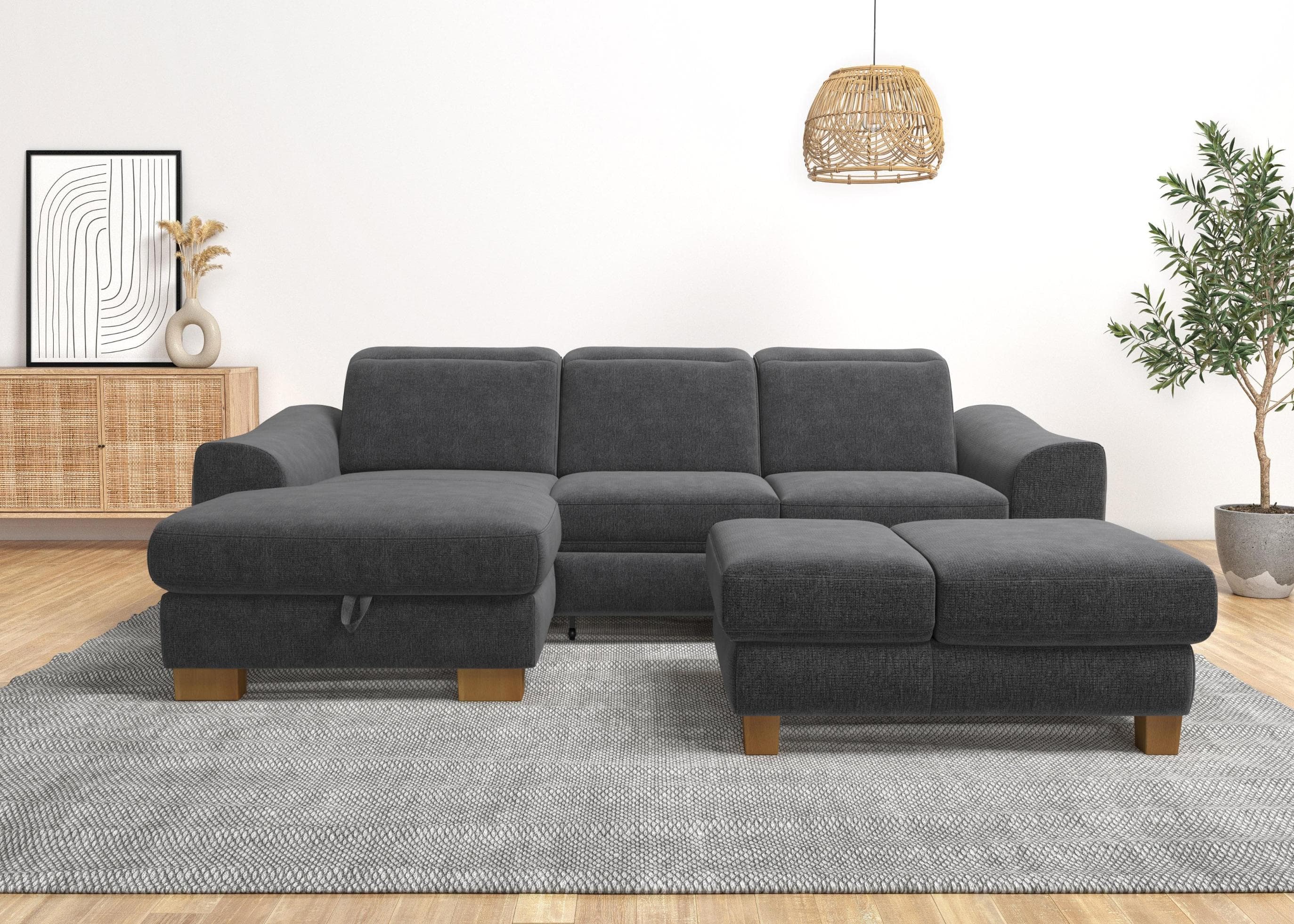 HOME AFFAIRE Ecksofa Dundee L-Form Anthrazit mit Bettfunktion