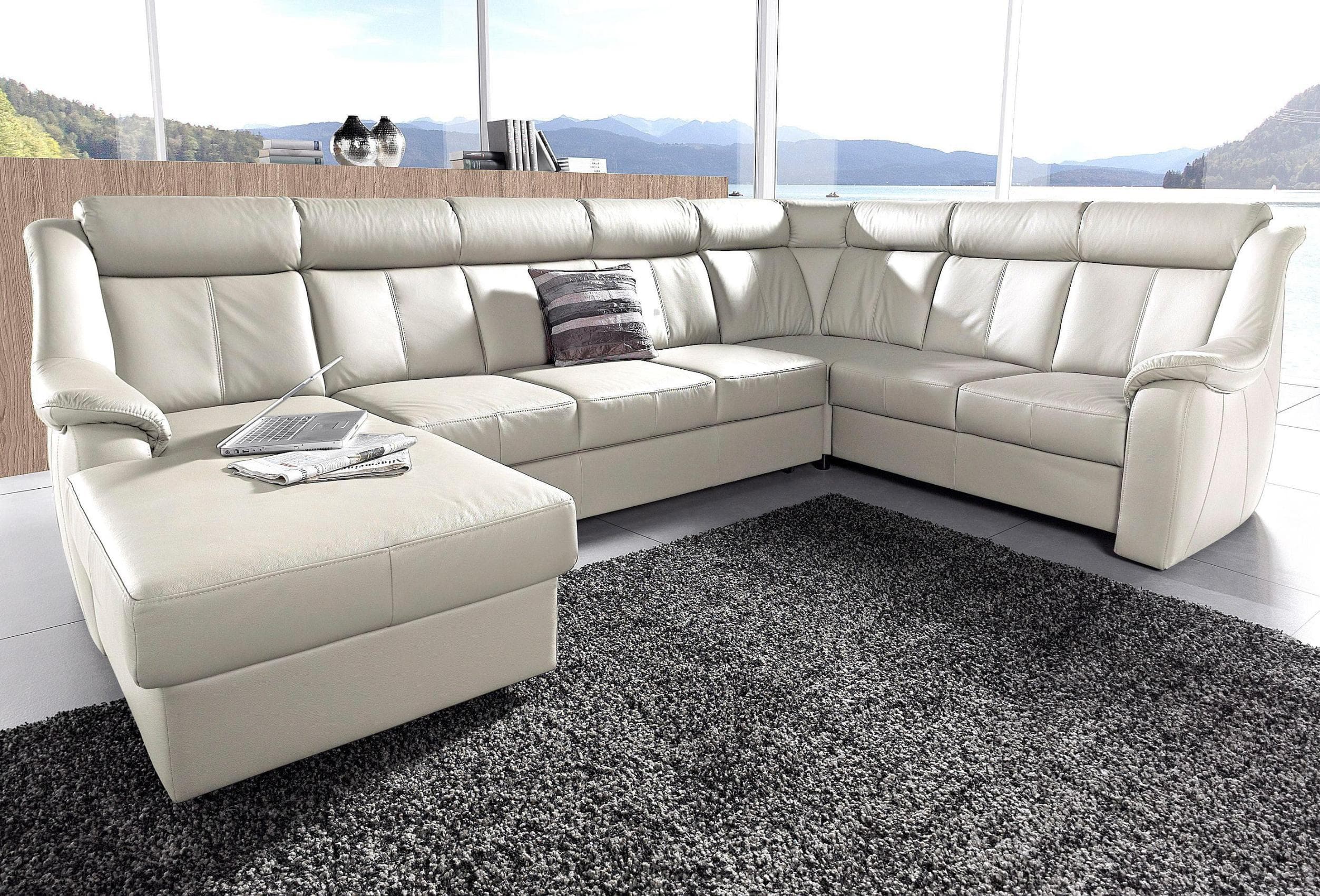 SIT & MORE Wohnlandschaft Basel U-Form Altweiß mit Recamiere