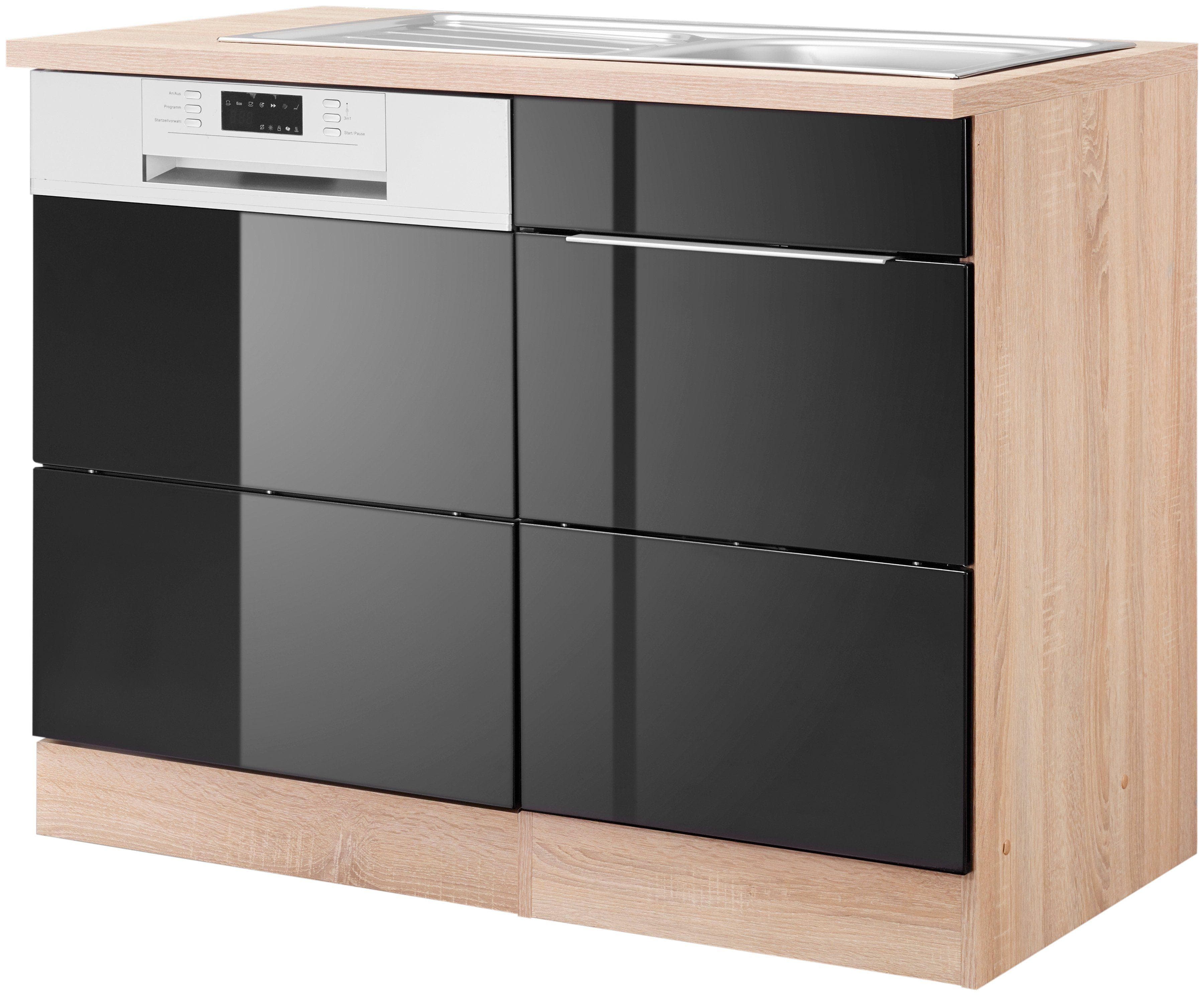 Kochstation Spülenschrank KS-Brindisi Schwarz Hochglanz mit Spüle