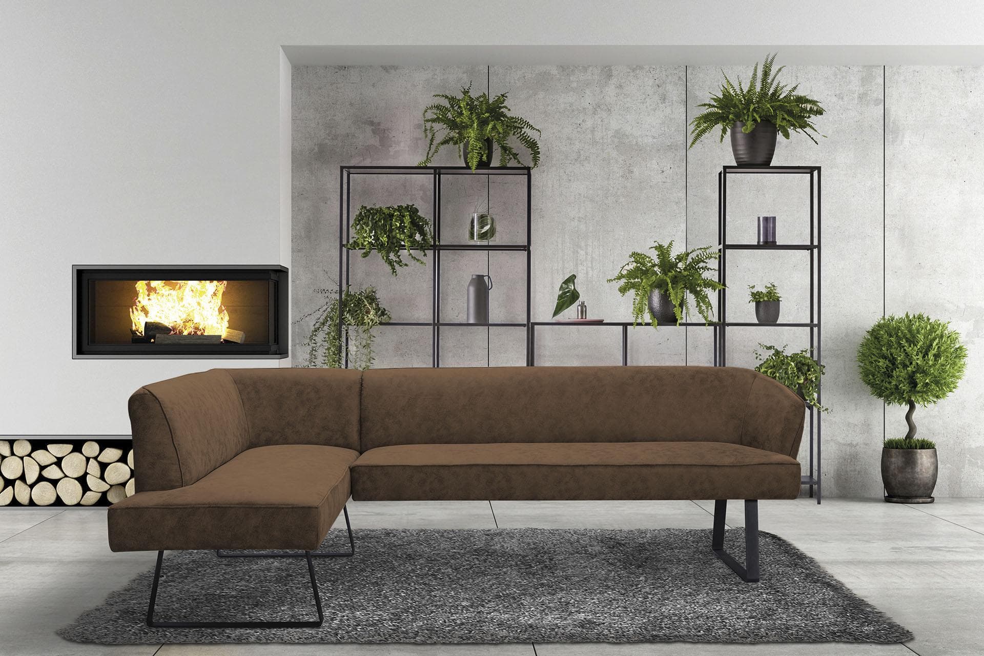 Eckbank EXXPO Americano Cognac Antiklederoptik Metallfüße