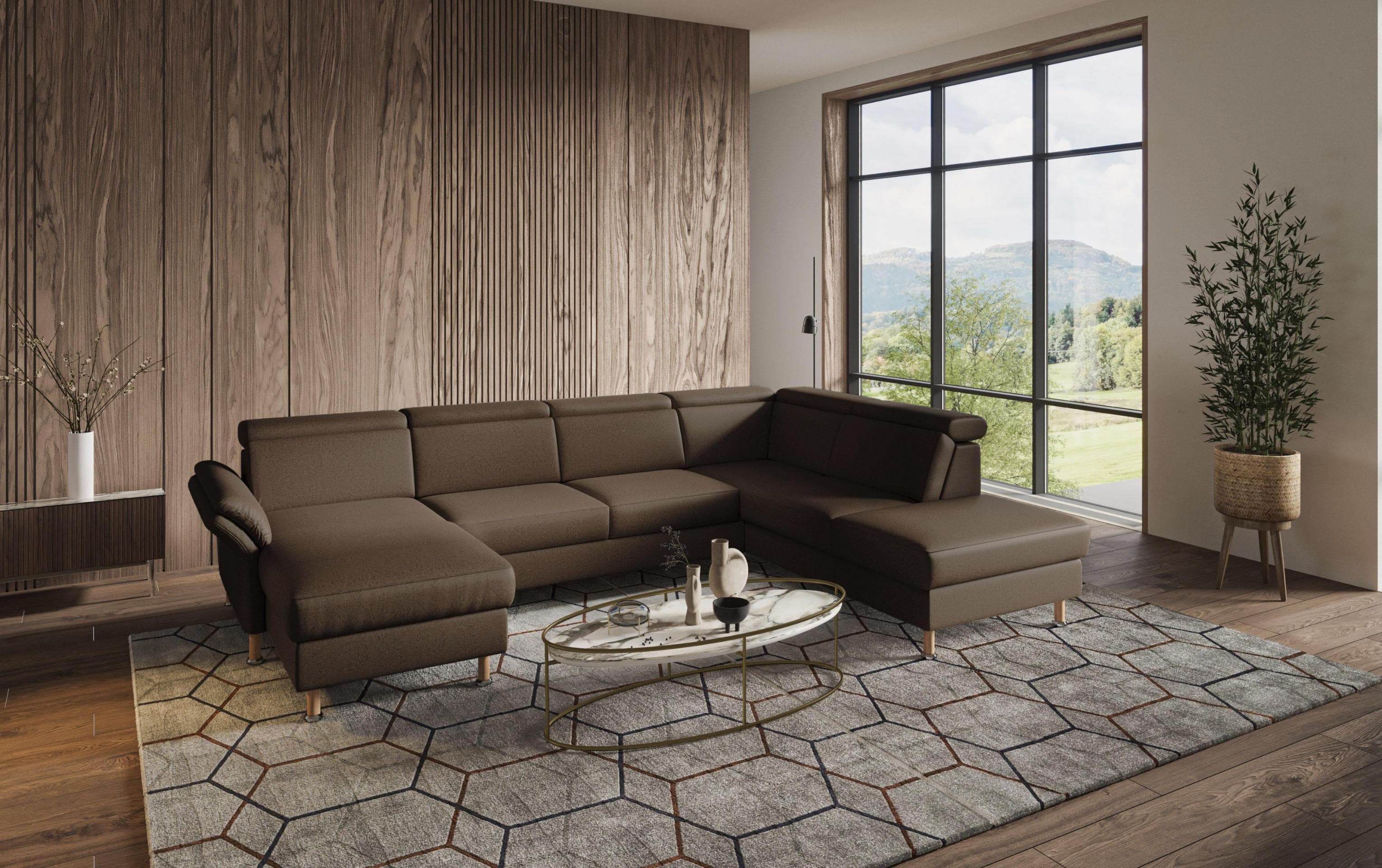 Wohnlandschaft im Landhausstil, braun, Polyester