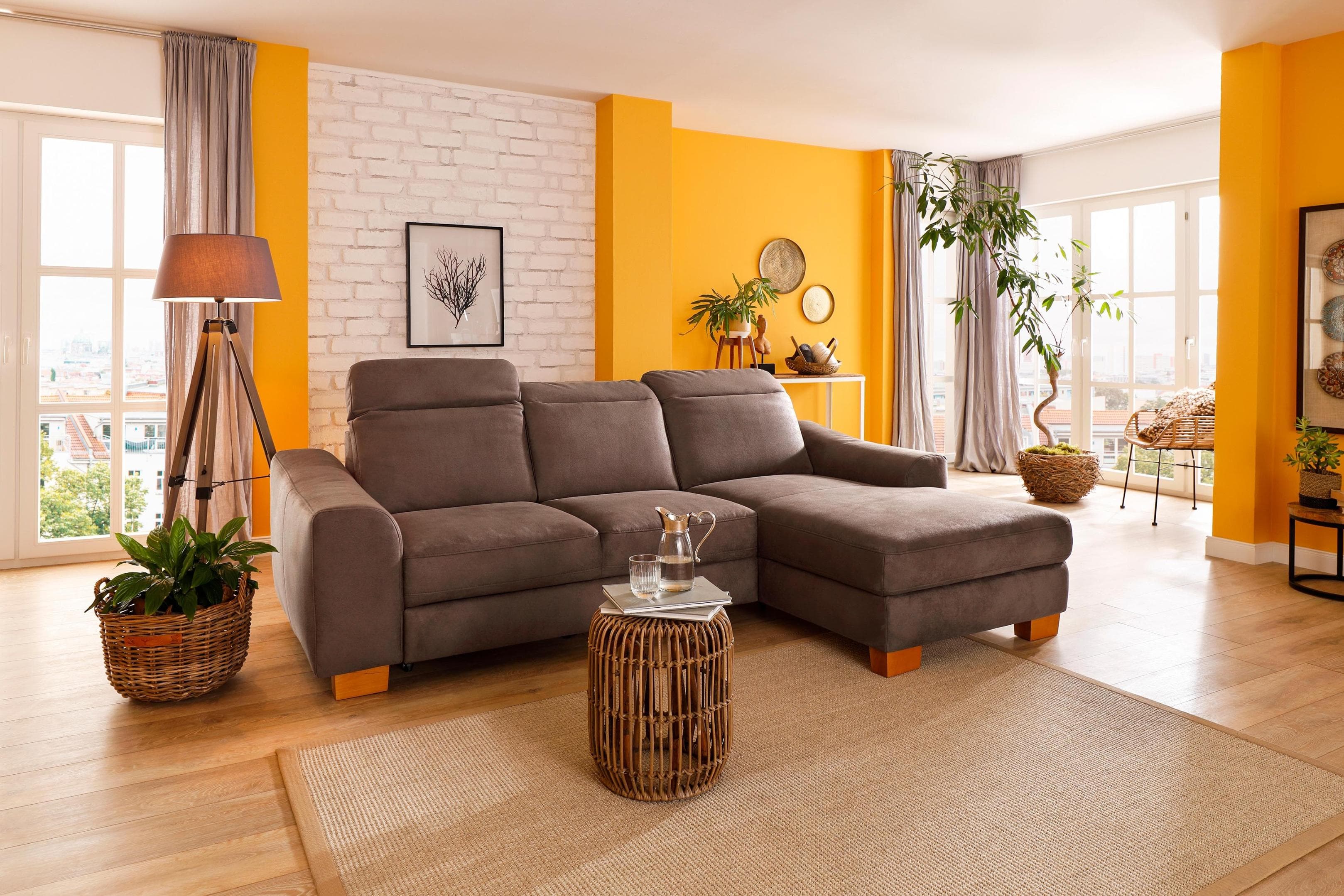 HOME AFFAIRE Dundee Ecksofa L-Form Braun Bettfunktion