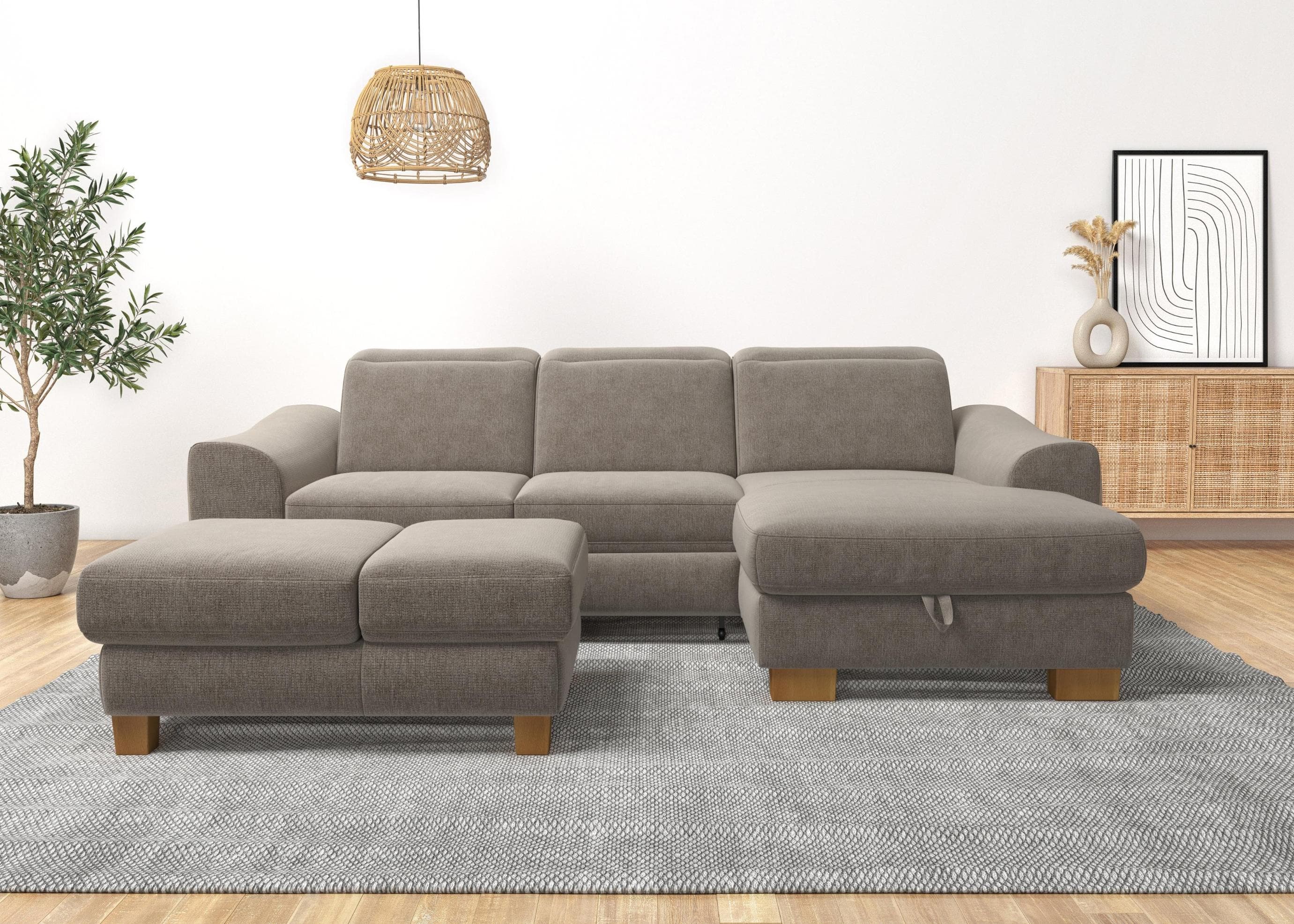 Ecksofa HOME AFFAIRE Dundee L-Form Taupe mit Bettfunktion