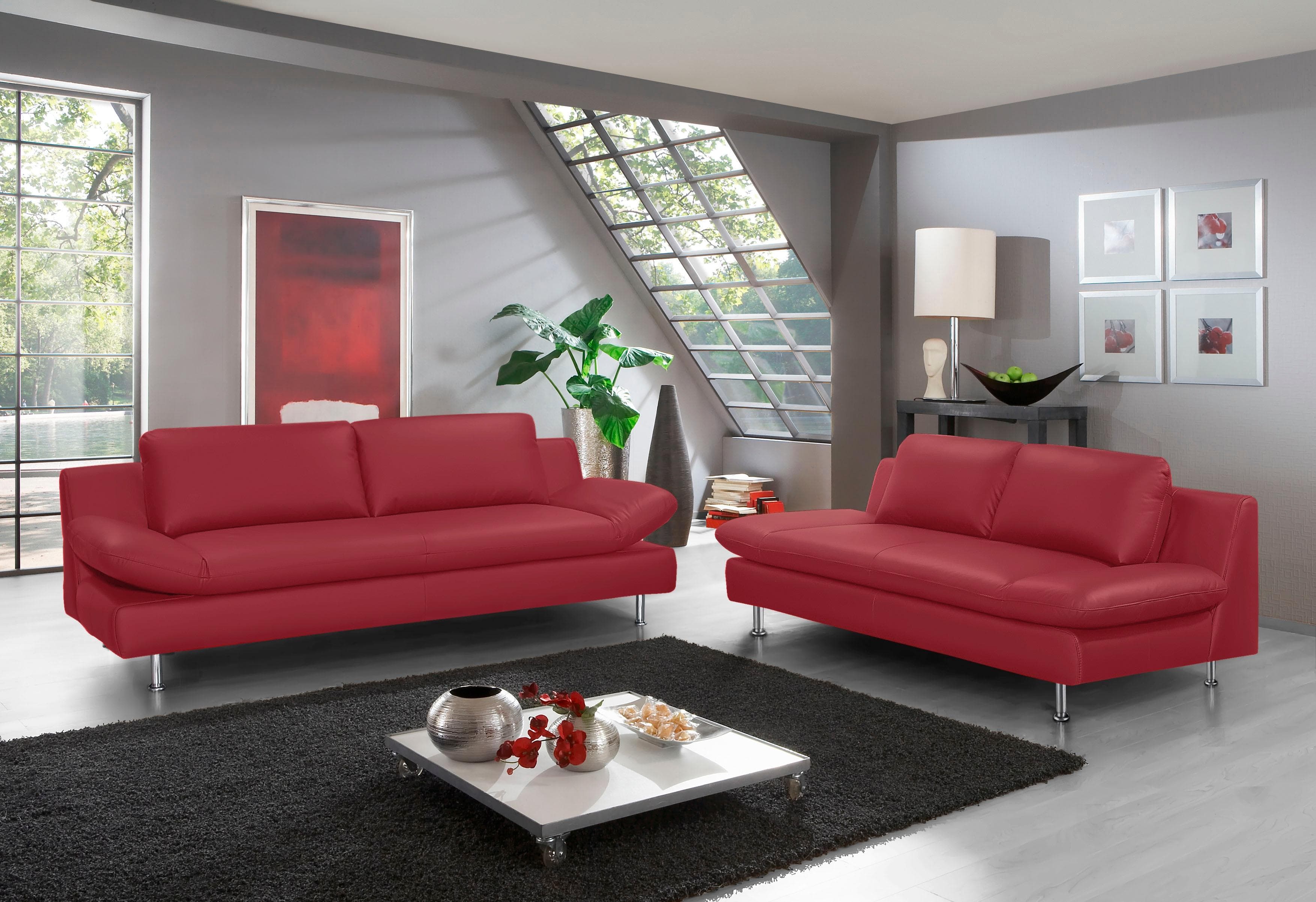 Places of Style Redding 2-Sitzer Sofa Rot Echtleder