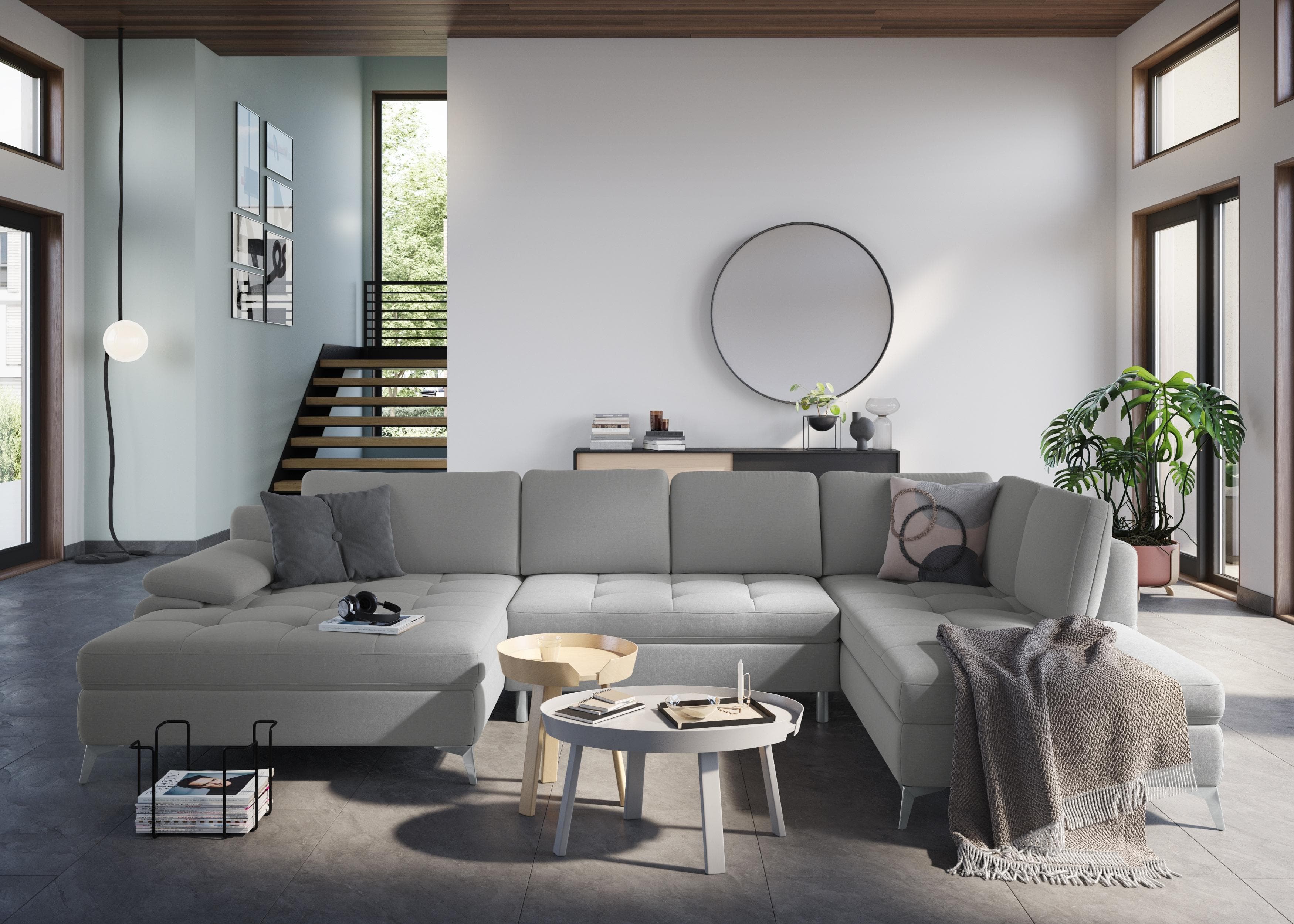 Sit & More Wohnlandschaft Latigo U-Form Grau mit Mega-Recamiere und Bettfunktion