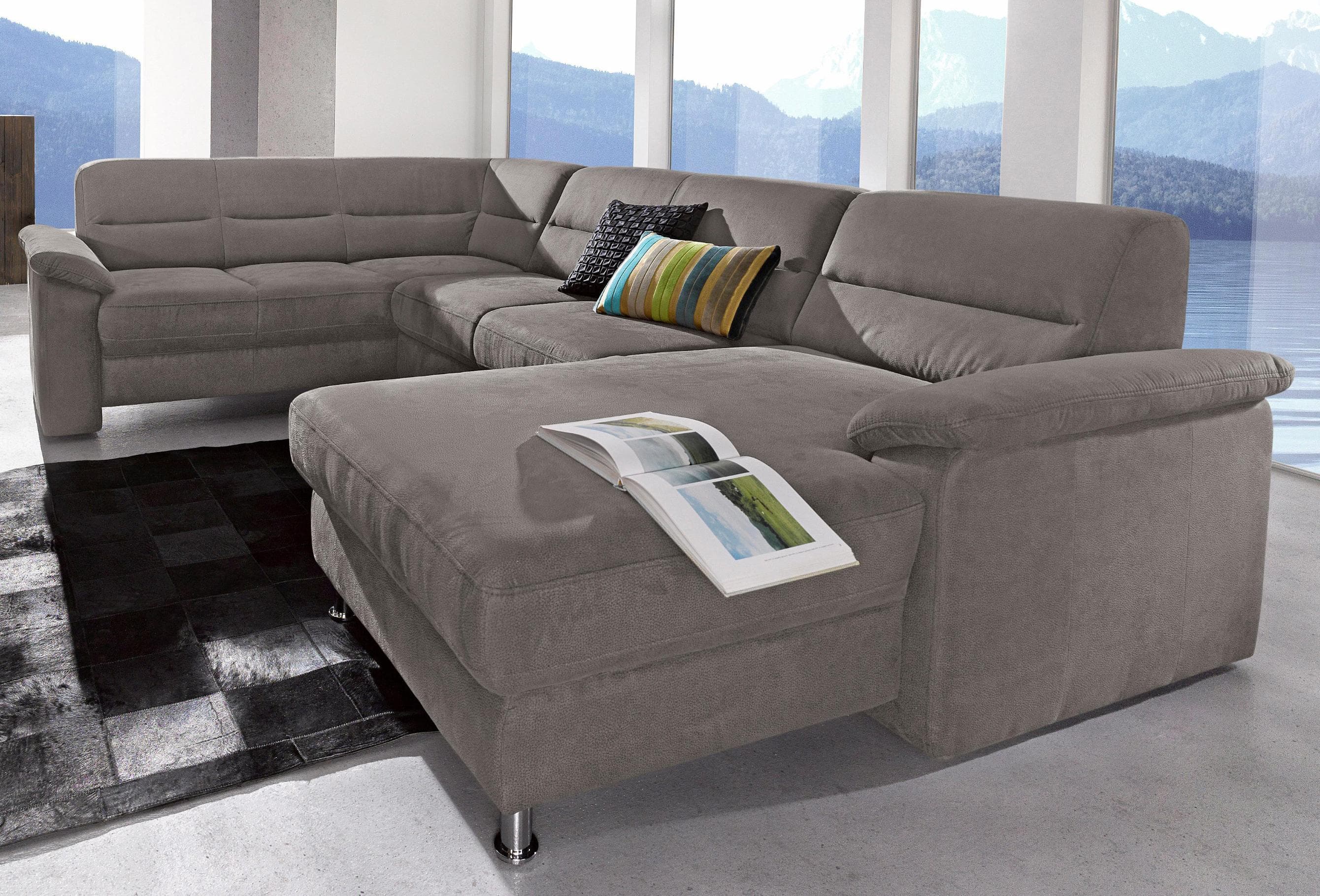 SIT & MORE Wohnlandschaft Top Ascara U-Form Grau mit Bettfunktion