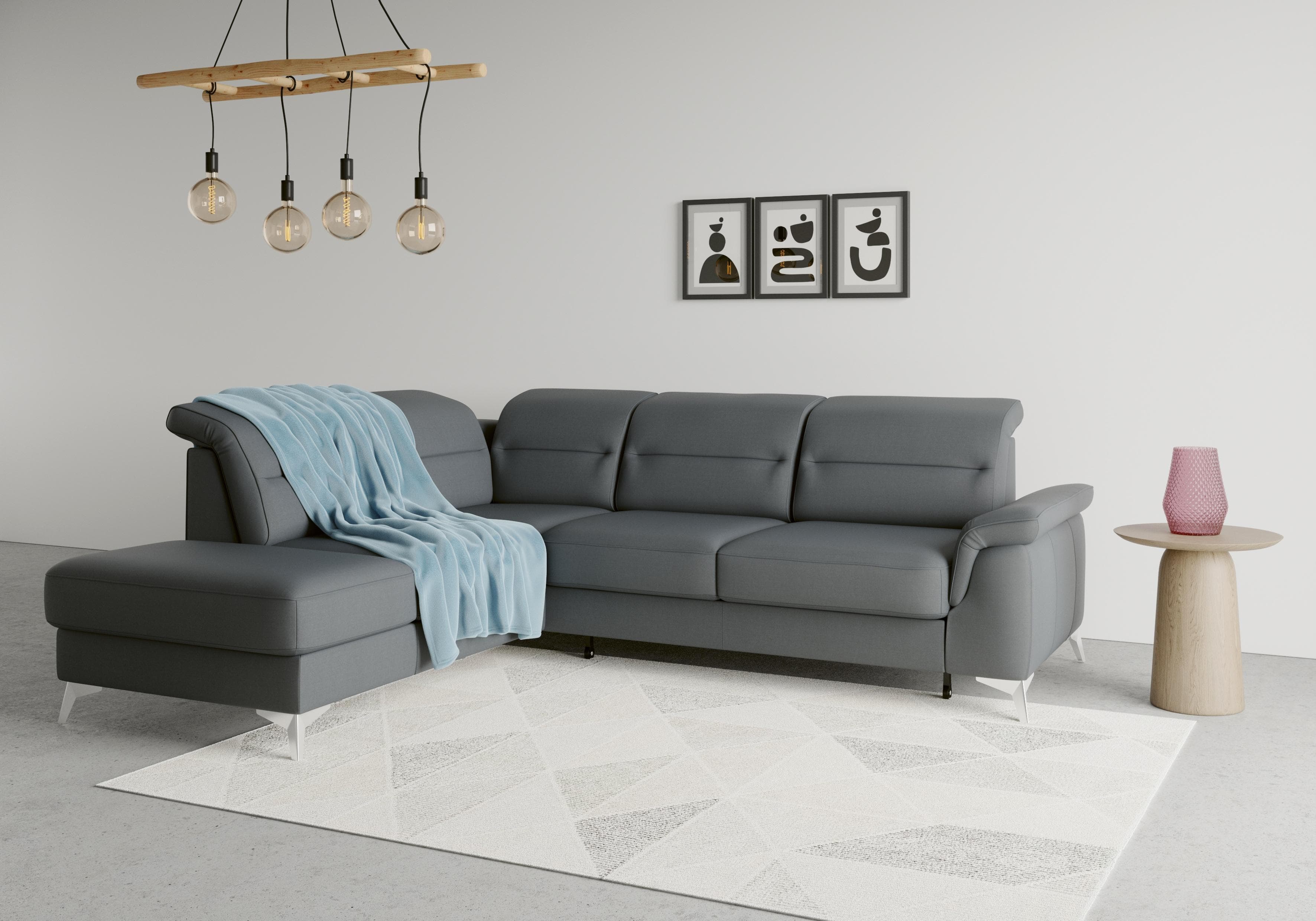 Sit & More Ecksofa Sinatra L-Form Grau mit Ottomane und Bettfunktion