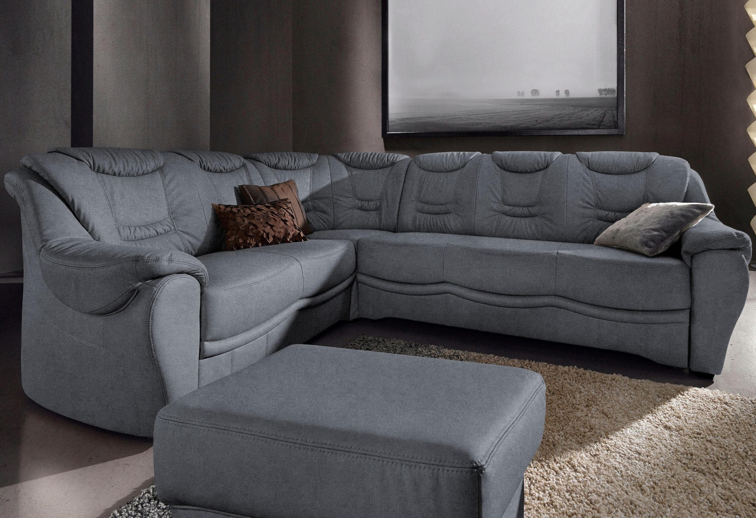 SIT & MORE Benson L-Form Ecksofa Grau mit Bettfunktion