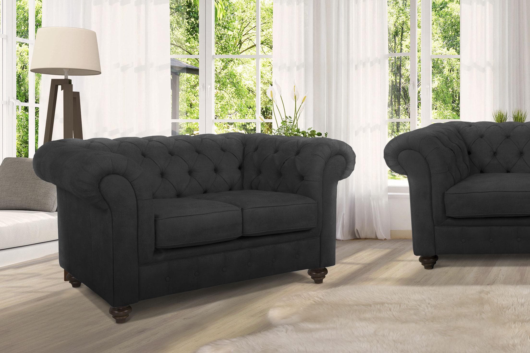 HOME AFFAIRE Chesterfield-Sofa 2-Sitzer Anthrazit Samtoptik