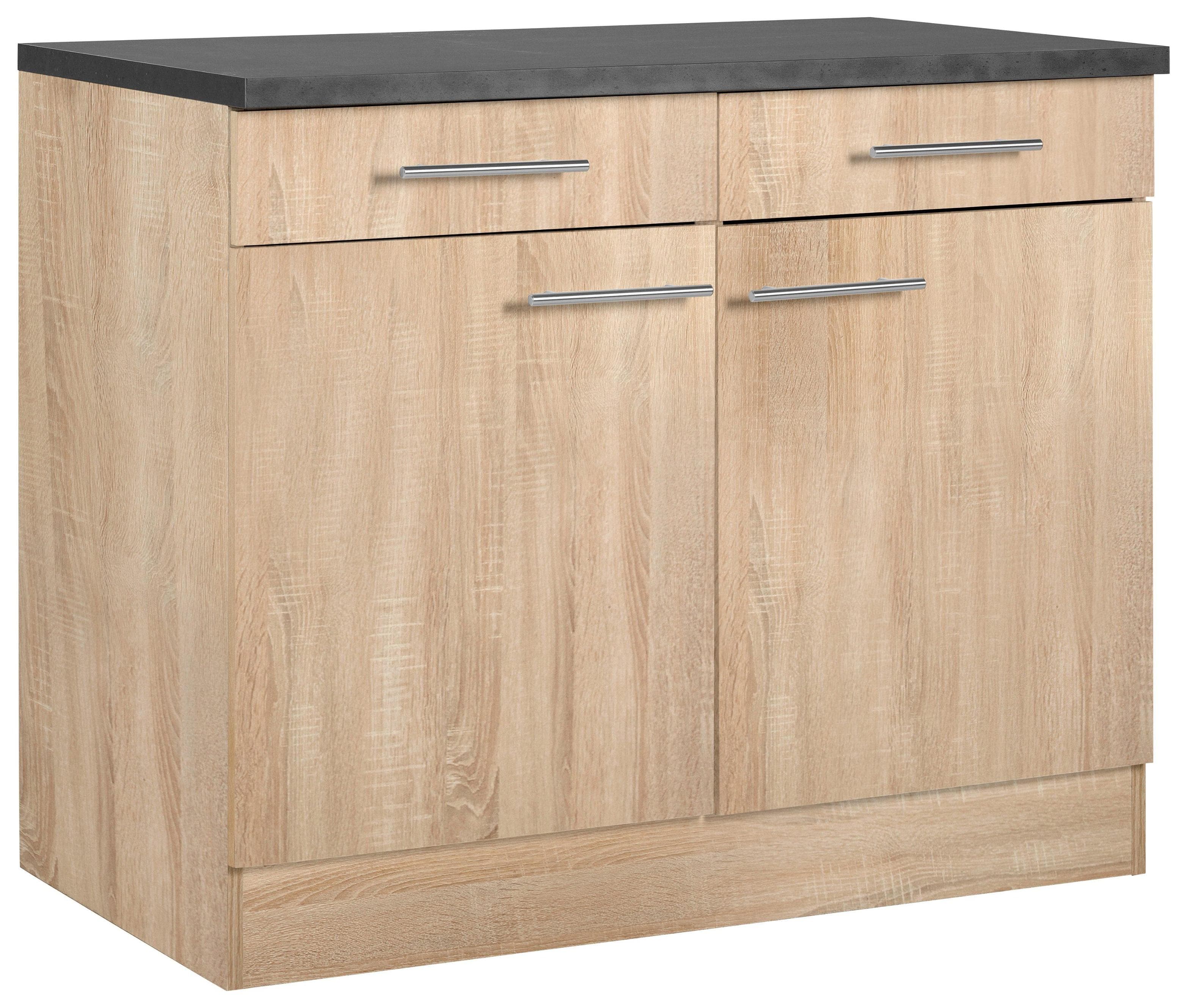 OPTIFIT Mini Unterschrank 100cm Grau Eichefarben 2 Türen 2 Schubladen