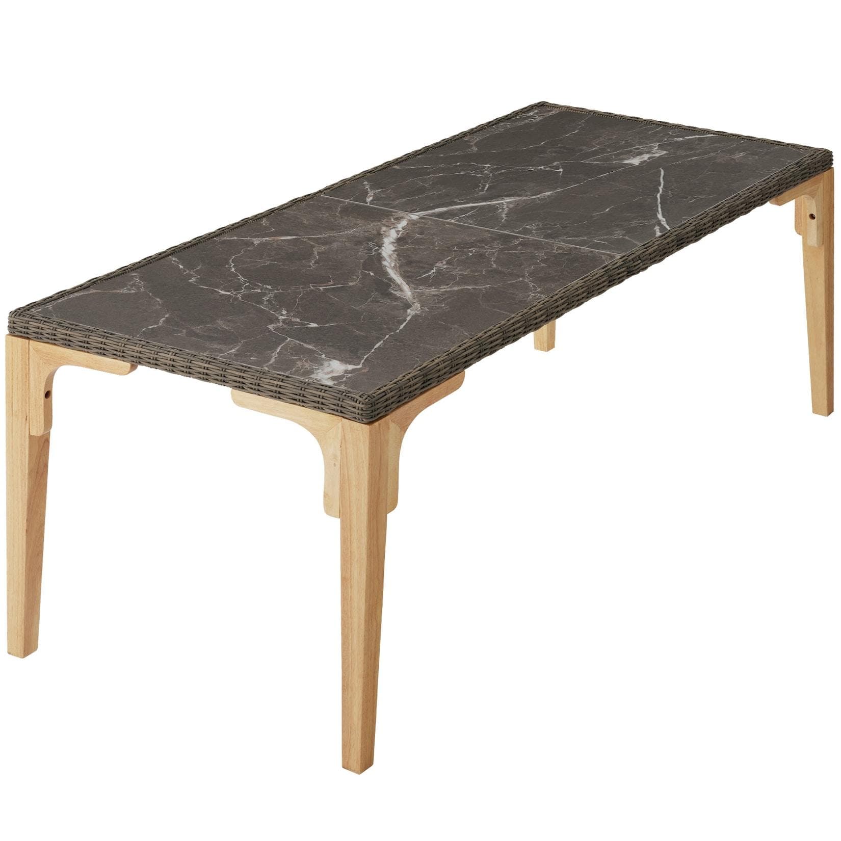 tectake Rattan Tisch mit Aluminium- und Holzgestell wetterfest