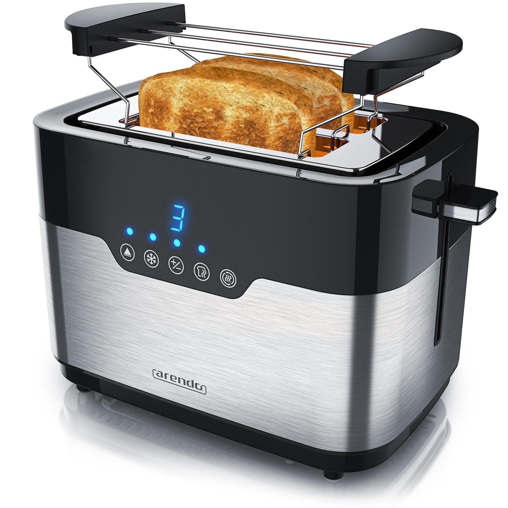 Arendo 2-Scheiben Toaster MORGEN Edelstahl 920 W mit extra breiten Schlitzen, Touchpanel mit LED-Anzeige, Schwarz/Silber