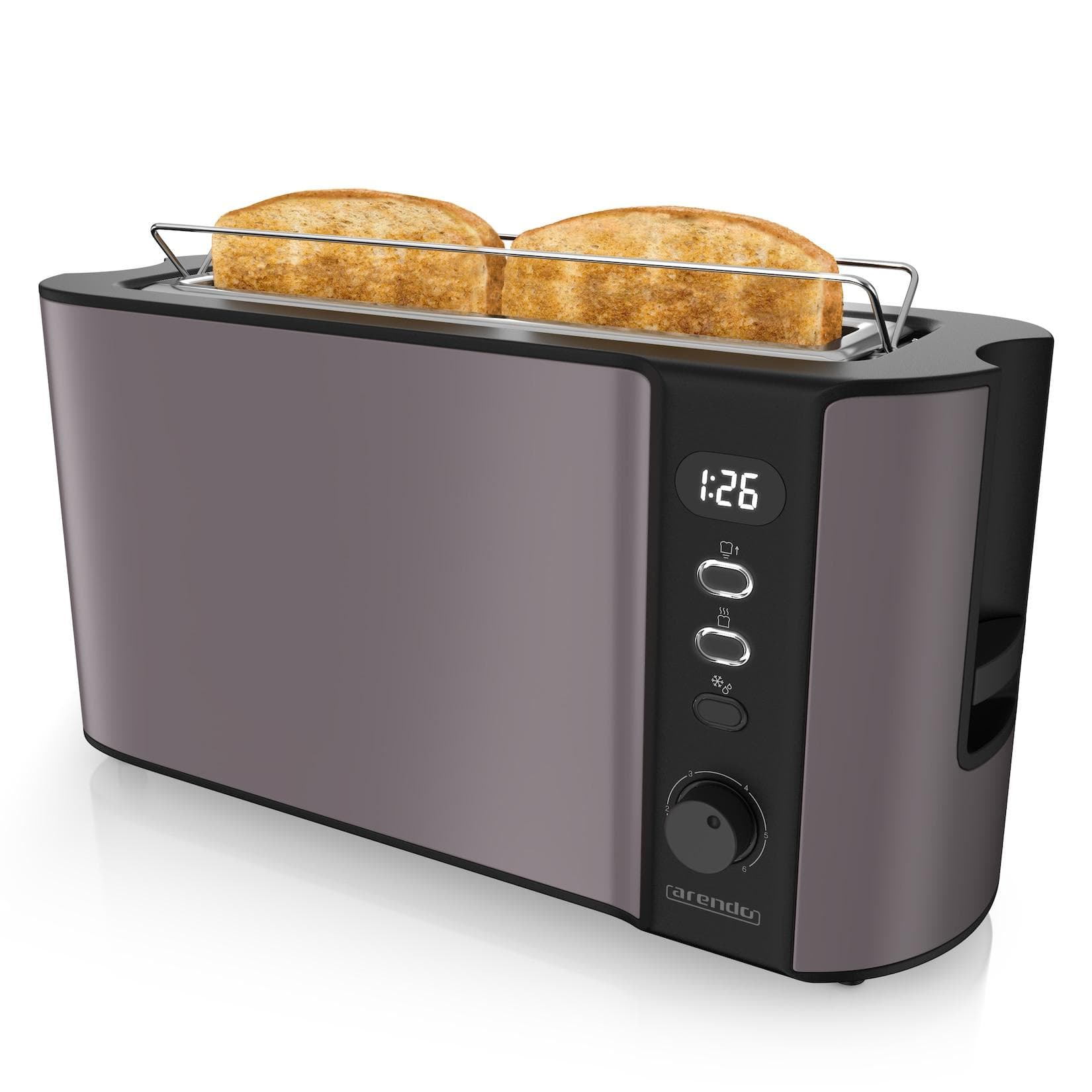 Arendo 1000 Watt Automatik Langschlitz Toaster Grau/Silber mit Restzeitanzeige und Auftaufunktion